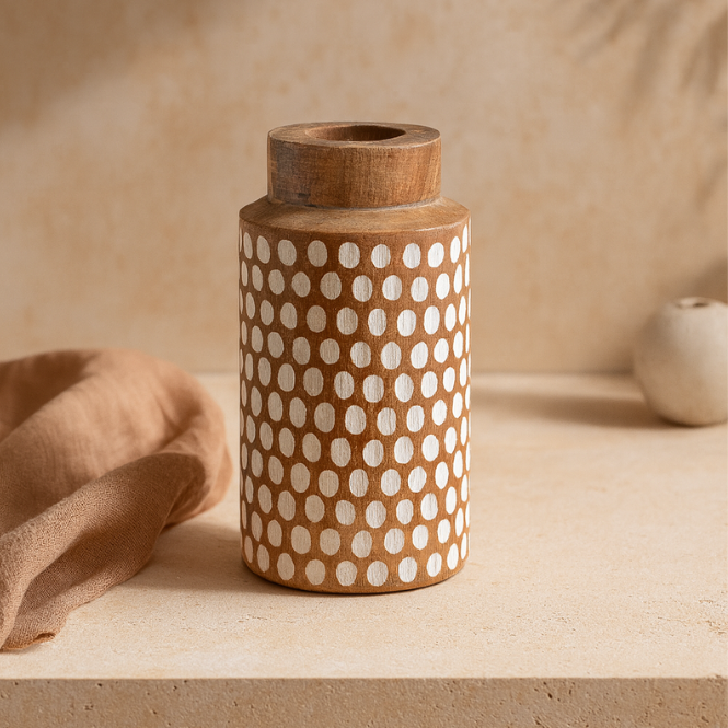 Straight Vase with White Polka Dots, Large