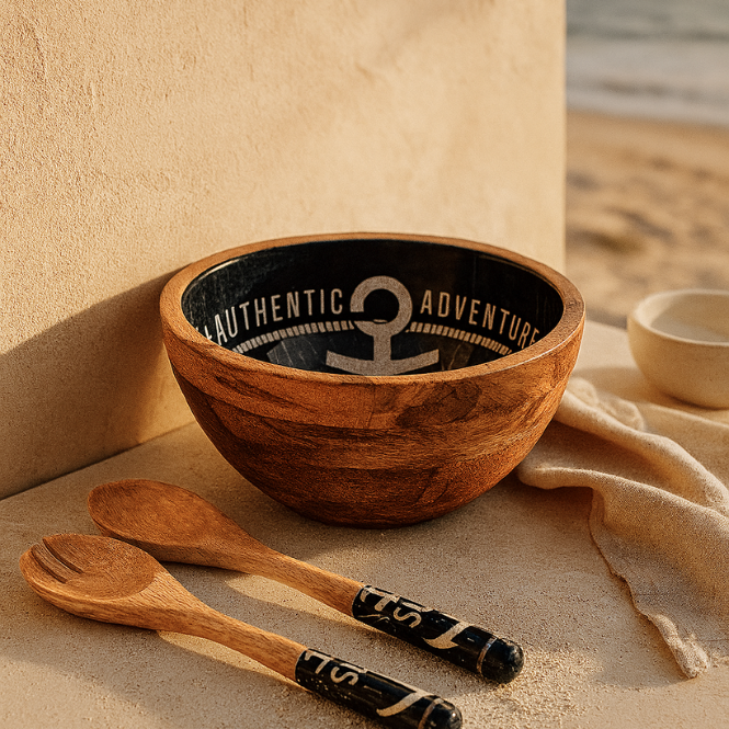 Serving Bowl and Servers with Sea Story Enamel