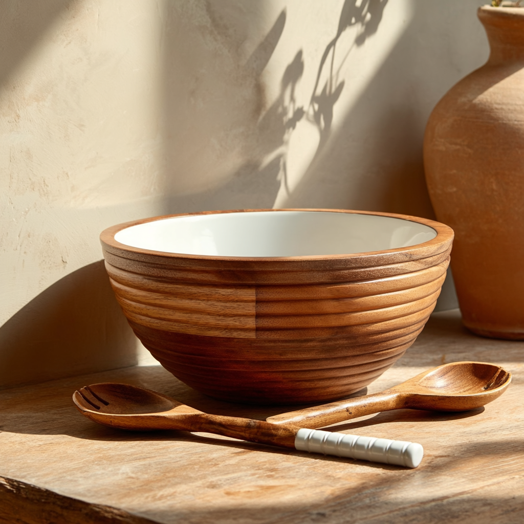 Serving Bowl and Servers with White Enamel