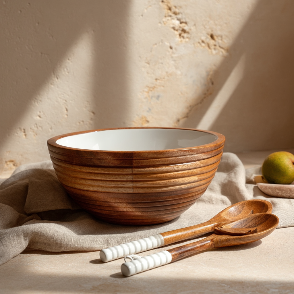 Serving Bowl and Servers with White Enamel