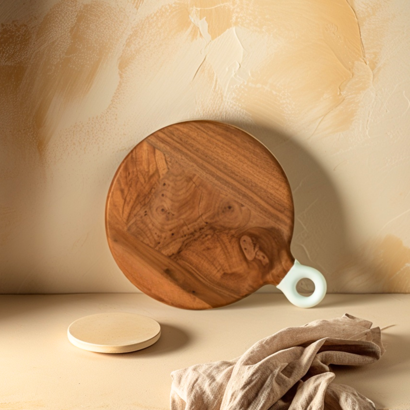 Round Small Board with White Enamel Handle