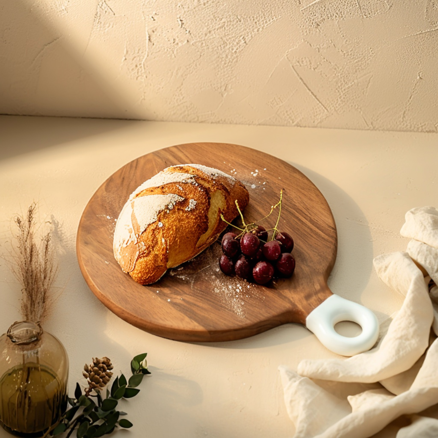 Round Small Board with White Enamel Handle