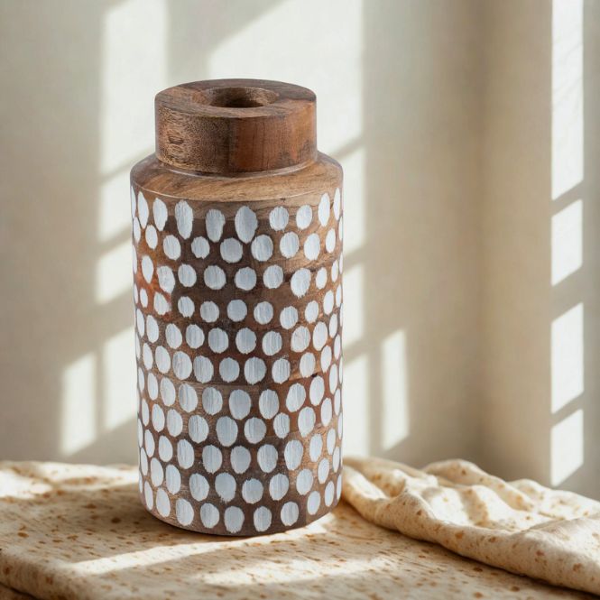 Straight Vase with White Polka Dots, Large