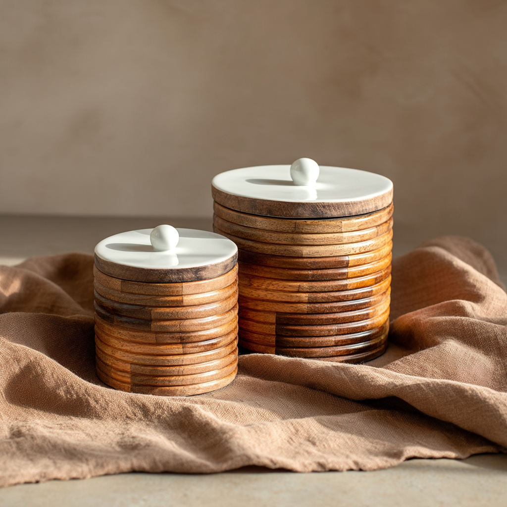 Wide Canisters with White Enamel, Set of 2 (Large and Small)