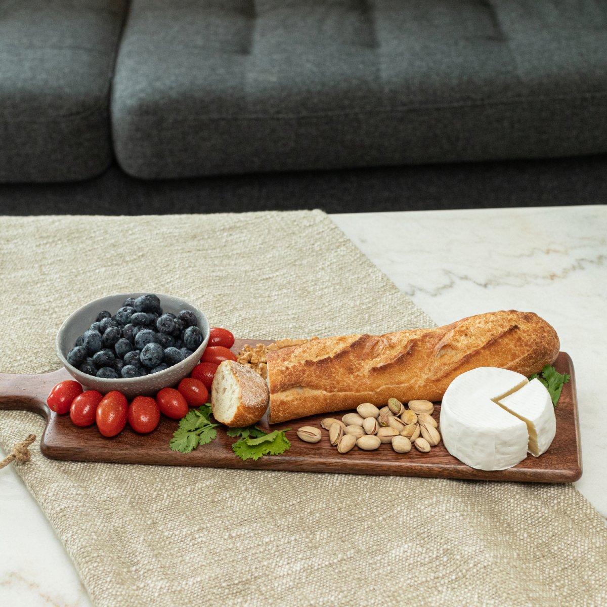 Long Mango Wood Charcuterie Board with Dark Walnut Finish - Aesthetic Living