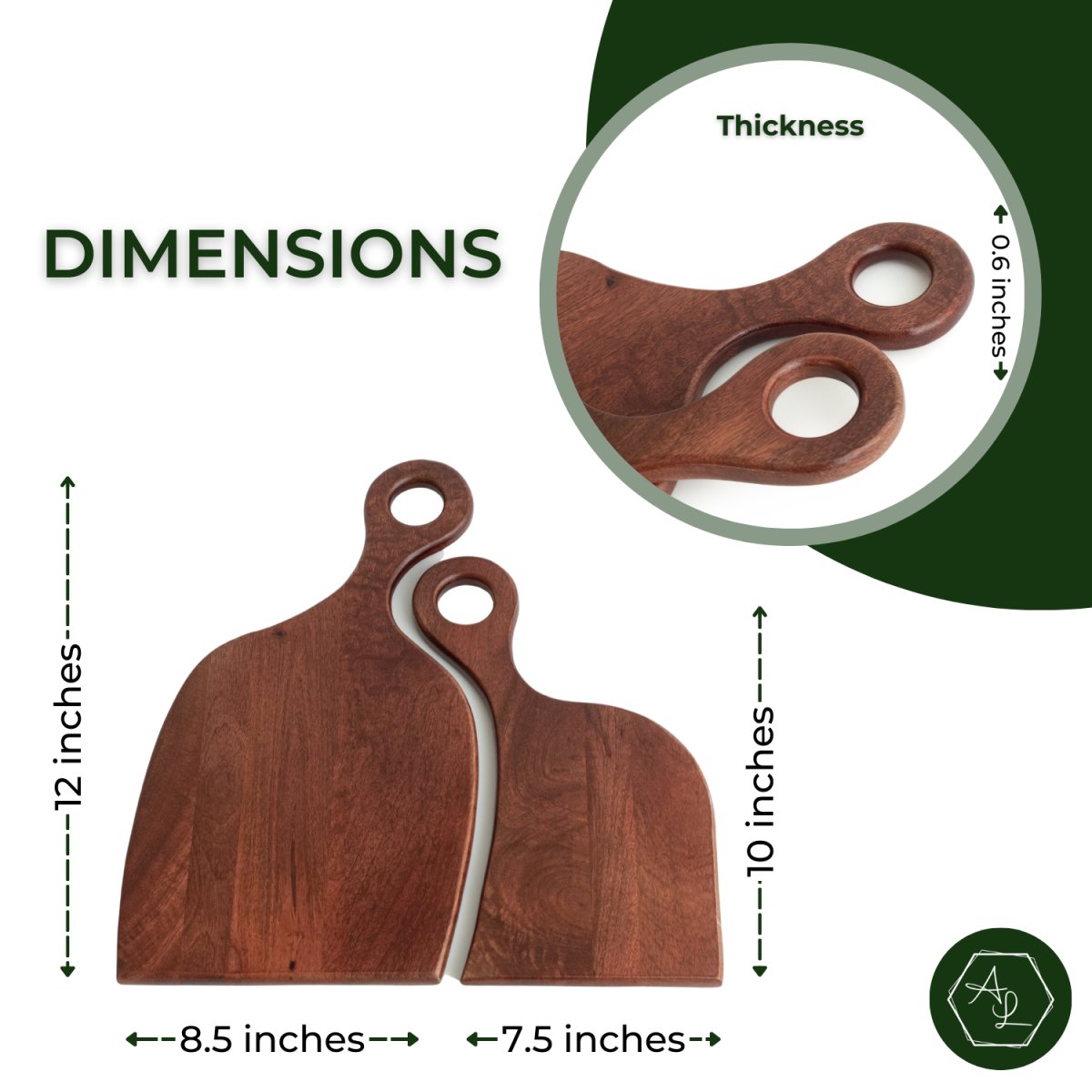 Romantic Wooden Charcuterie Boards, Set of 2, dimensions image - Aesthetic Living
