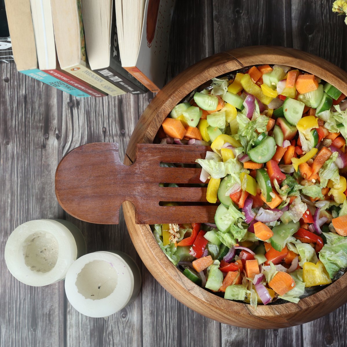 Salad Bowl (Large) With Set of 2 Servers - Aesthetic Living