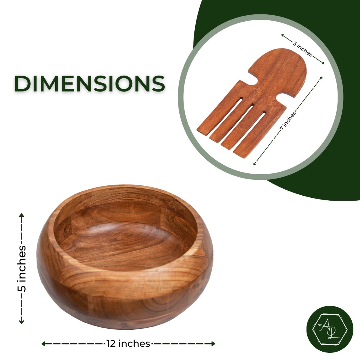 Salad Bowl (Large) With Set of 2 Servers - Aesthetic Living