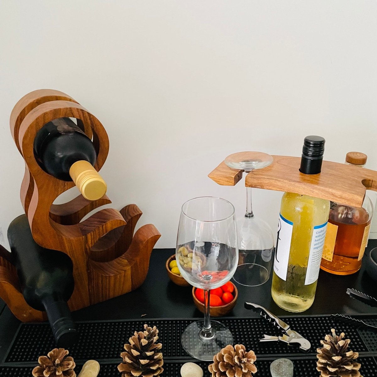 Wine Bottle Stand for 2 Glasses - Aesthetic Living