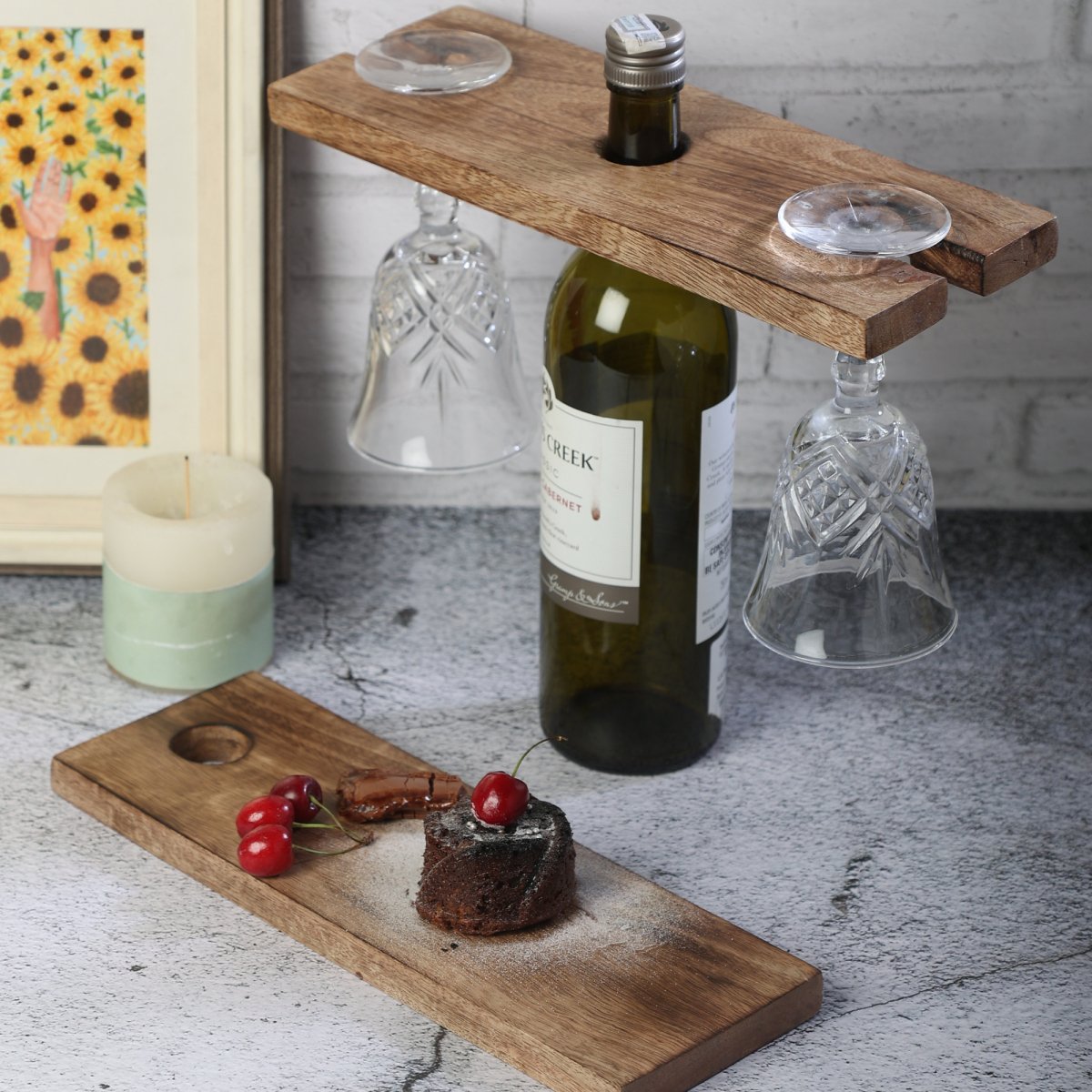 Wine Caddy with Cheese board Set - Aesthetic Living