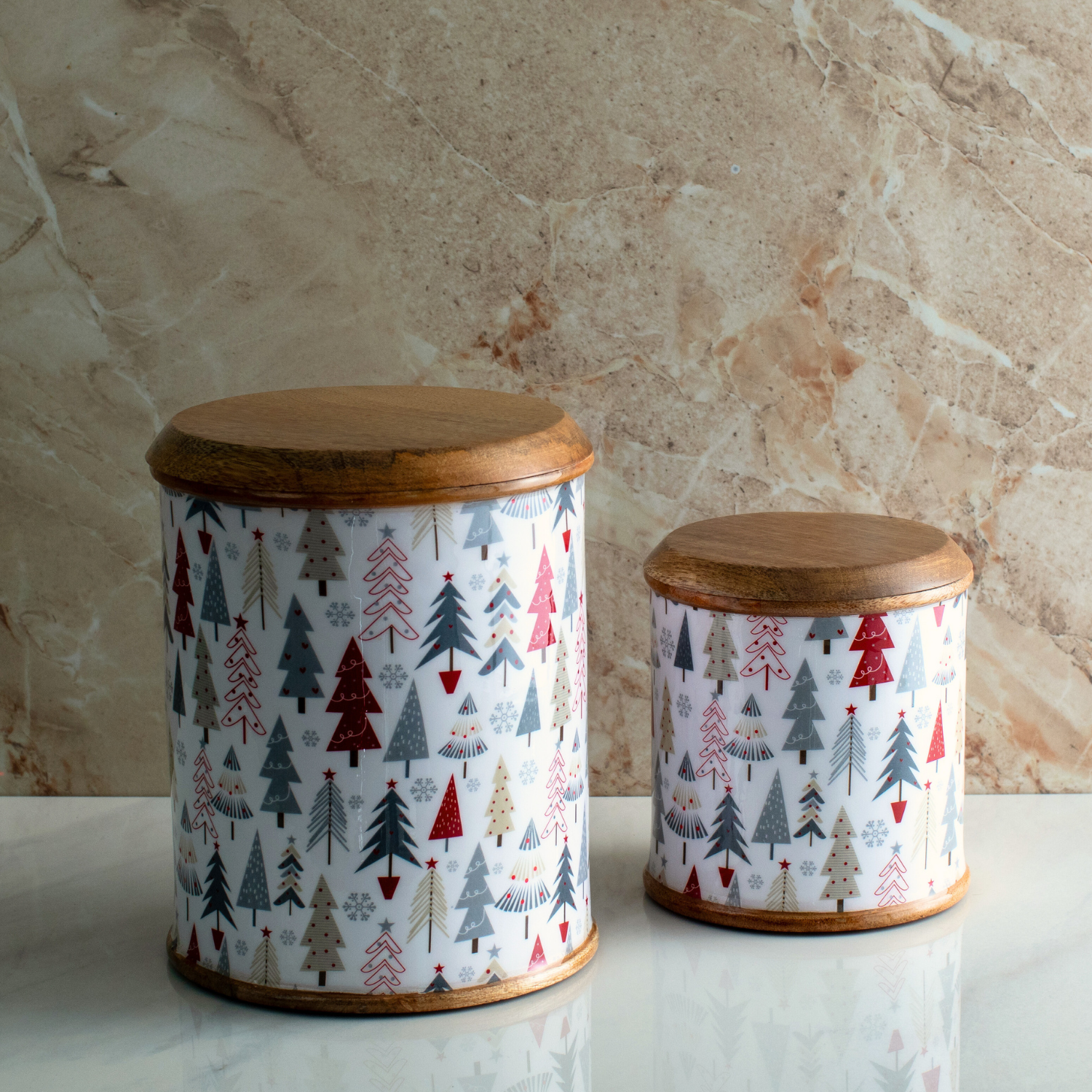 Canisters with Holiday Enamel, Set of 2 (Large and Small)