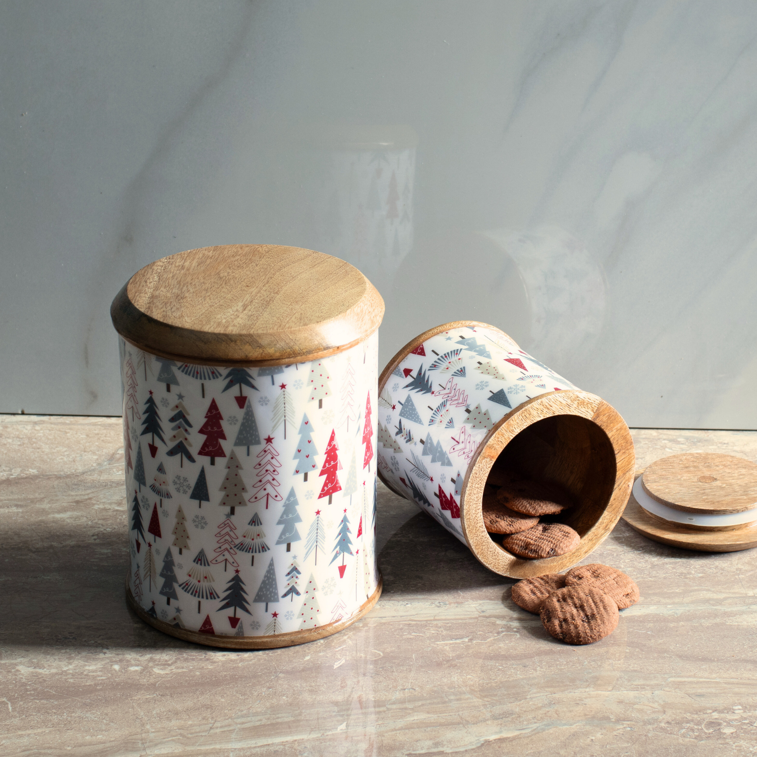 Canisters with Holiday Enamel, Set of 2 (Large and Small)