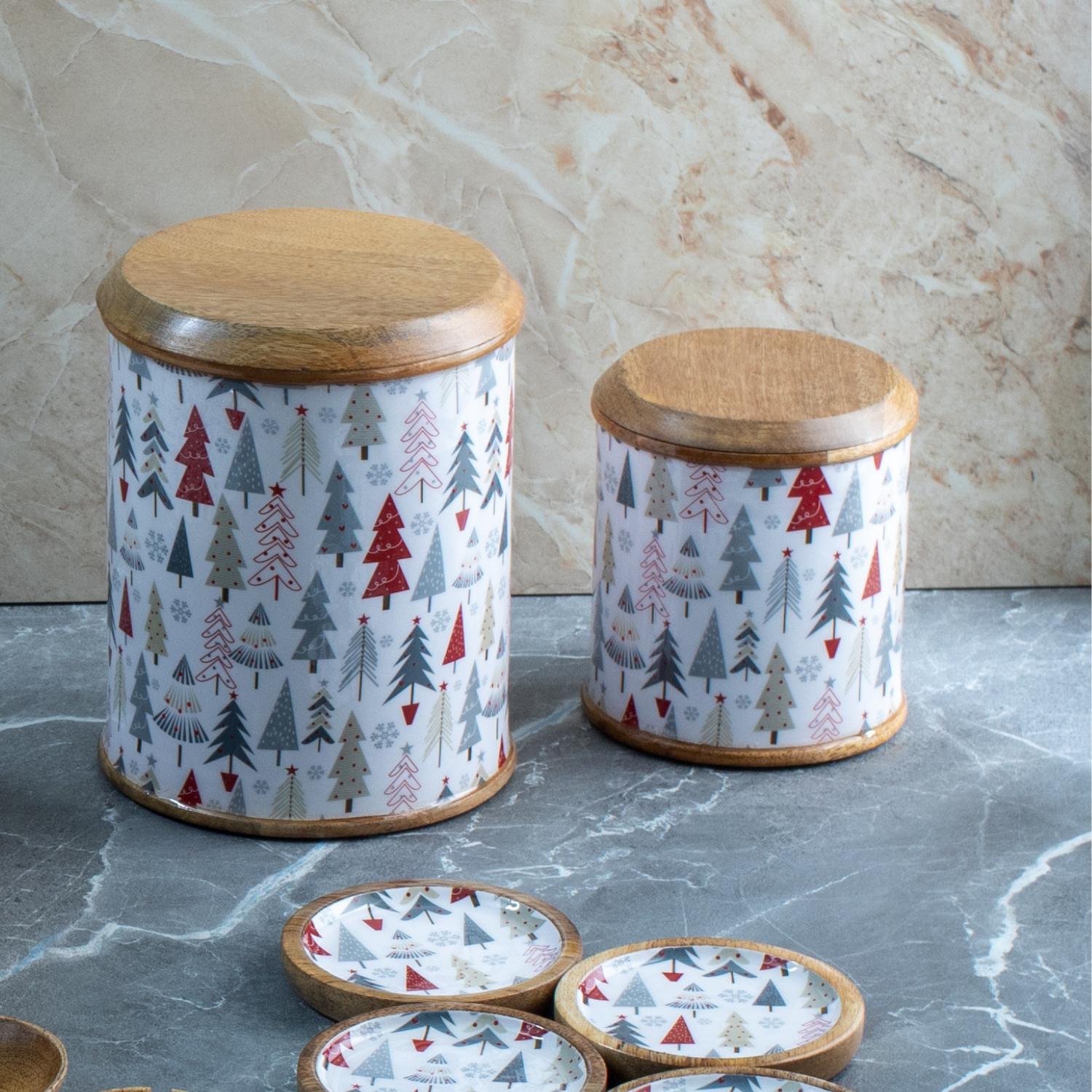 Canisters with Holiday Enamel, Set of 2 (Large and Small)