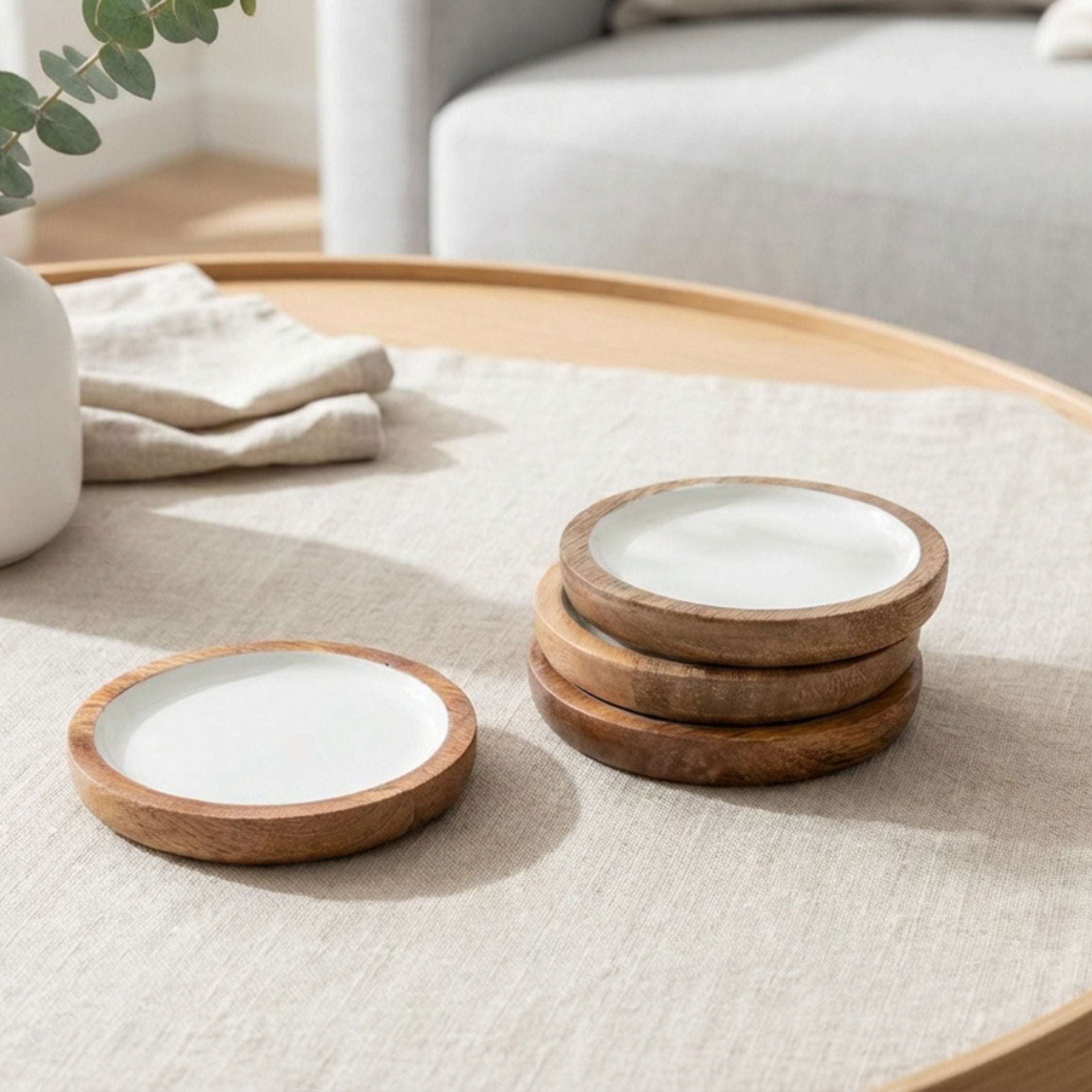 Deep Dish Coasters with White Enamel, Set of 4