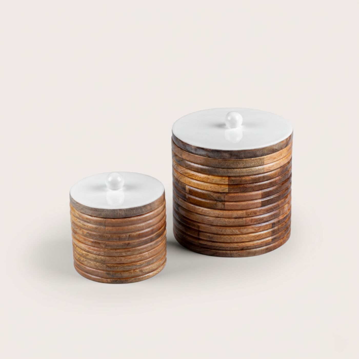 Wide Canisters with White Enamel, Set of 2 (Large and Small)