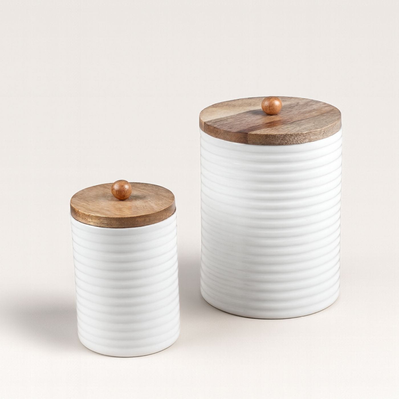 Tall Canisters with White Enamel, Set of 2 (Large and Small)