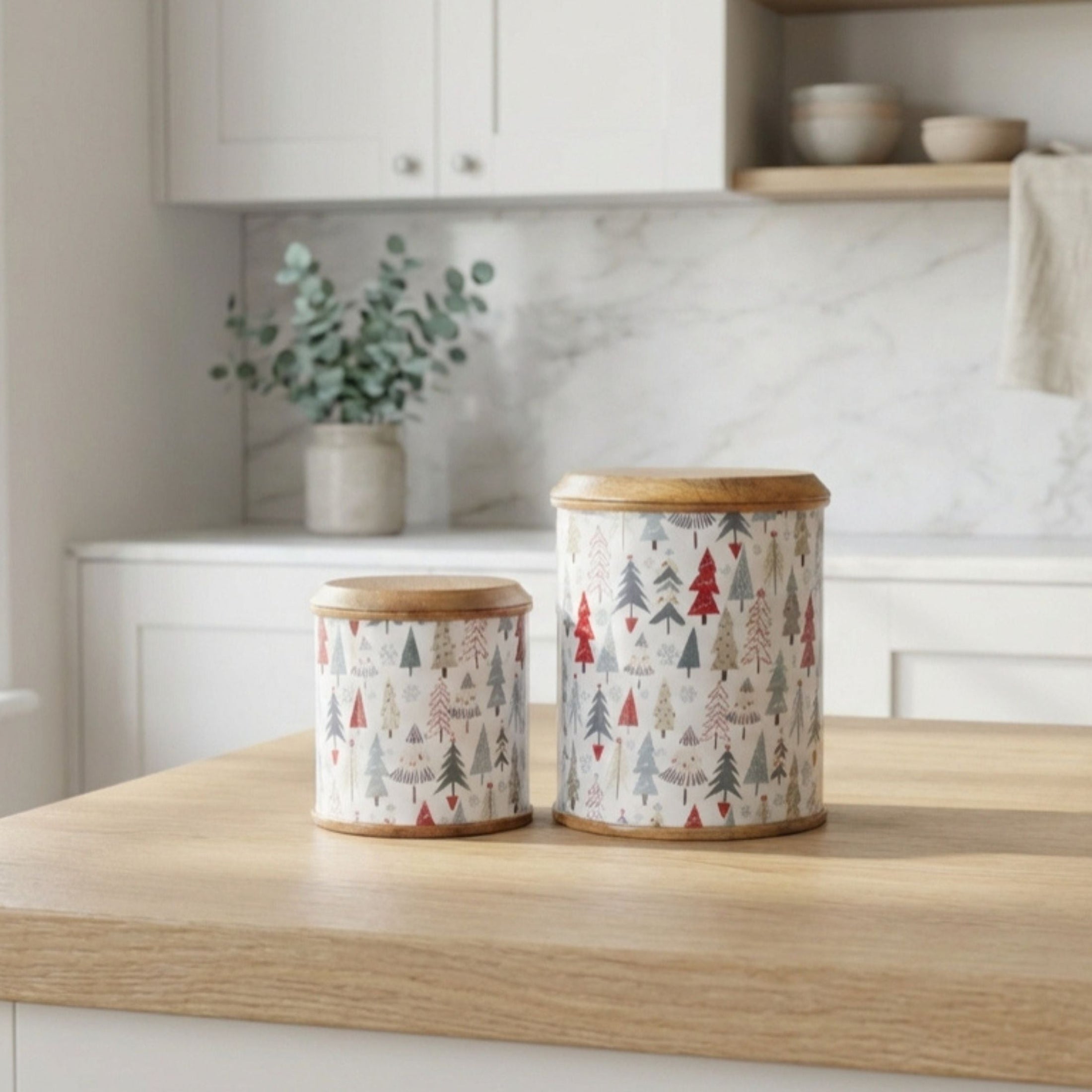 Canisters with Holiday Enamel, Set of 2 (Large & Small) image 1
