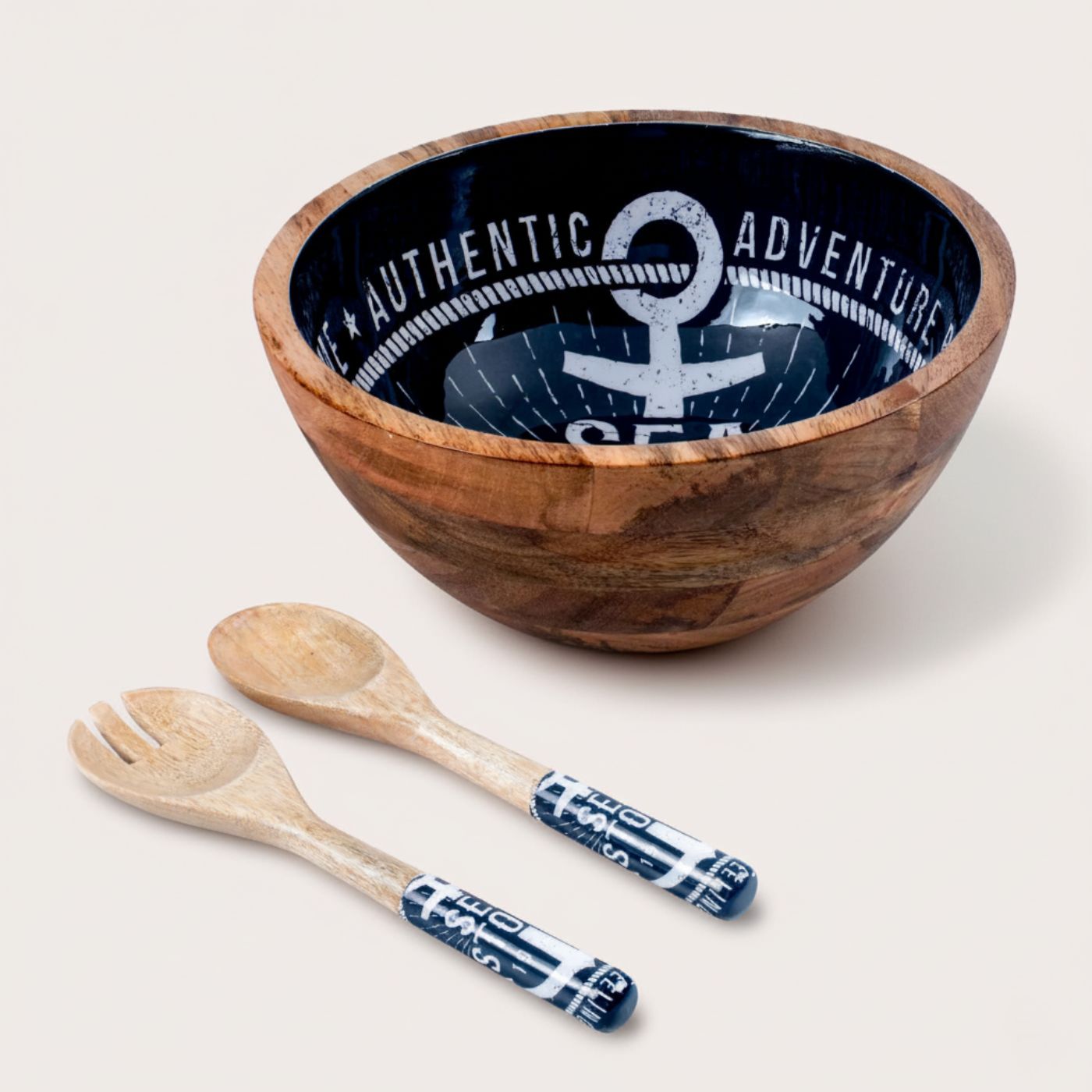 Serving Bowl and Servers with Sea Story Enamel