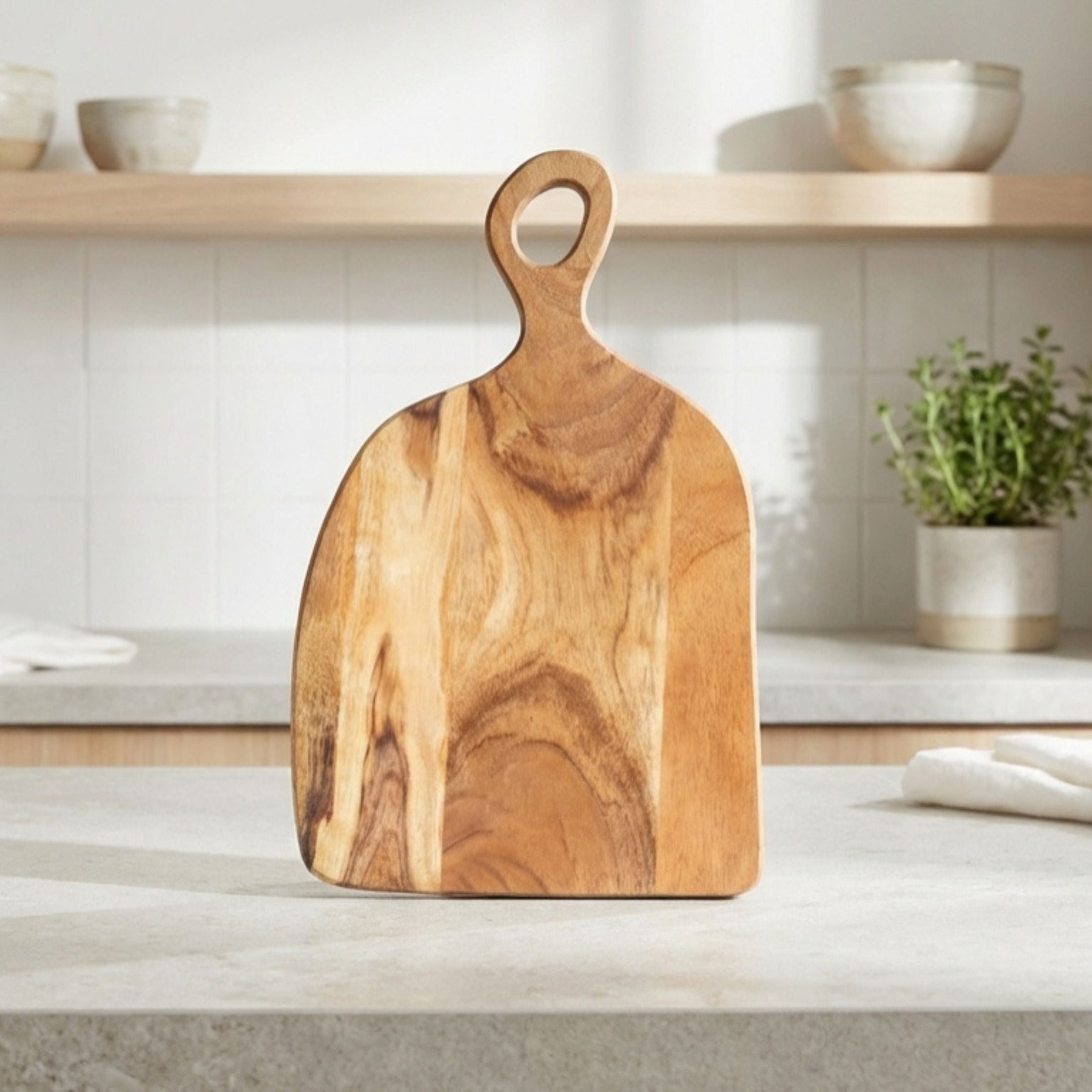 Curved Wood Cutting Board with Handle | Mango Wood Charcuterie Board