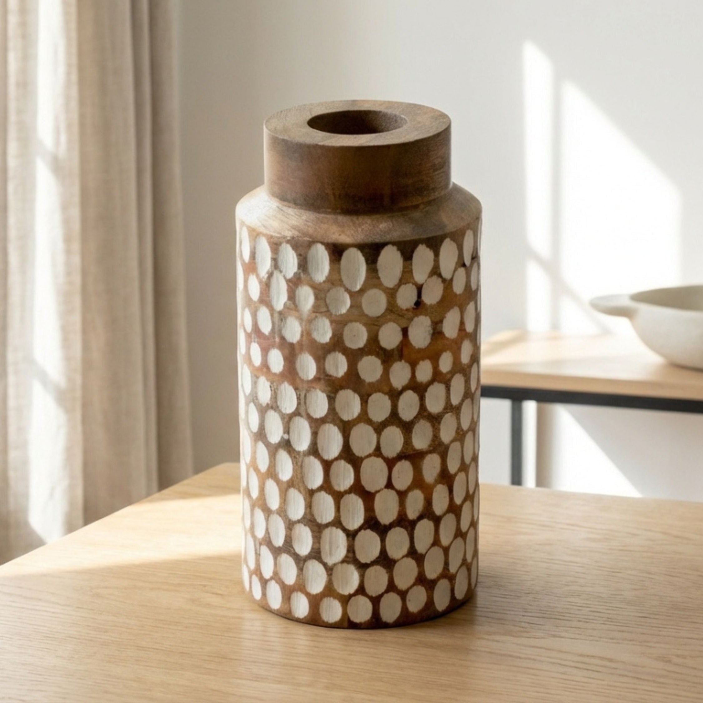 Straight Vase with White Polka Dots, Large