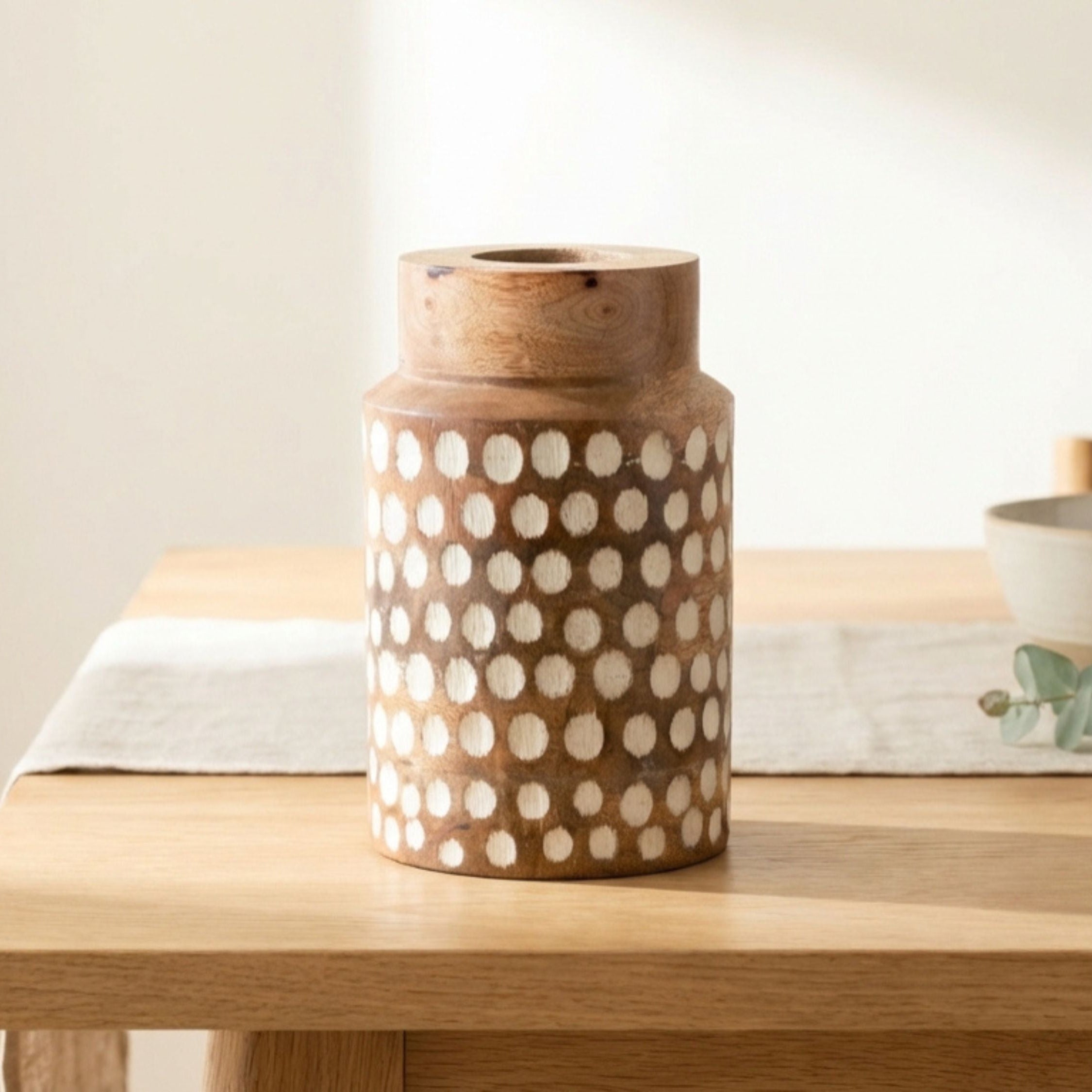 Straight Vase with White Polka Dots, Small