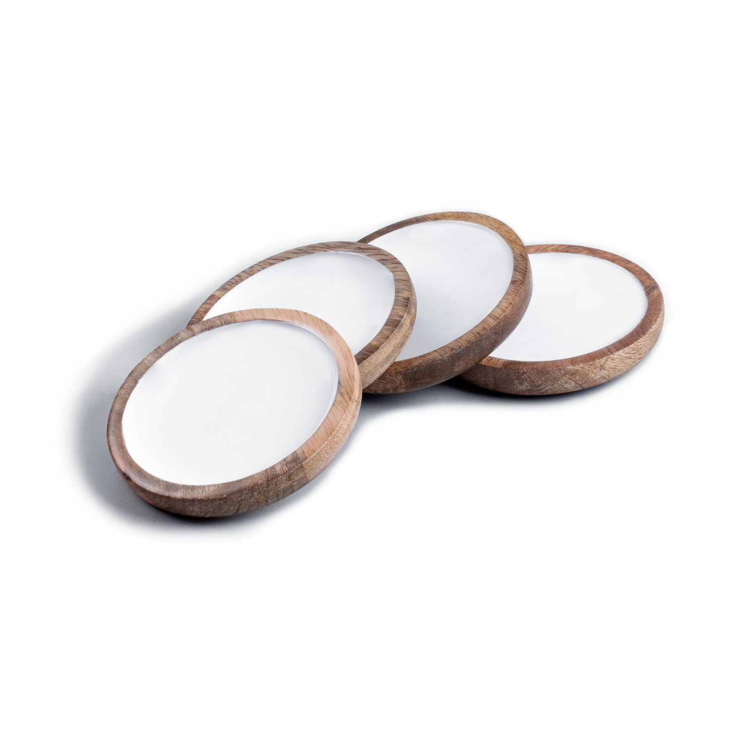 Deep Dish Coasters with White Enamel, Set of 4