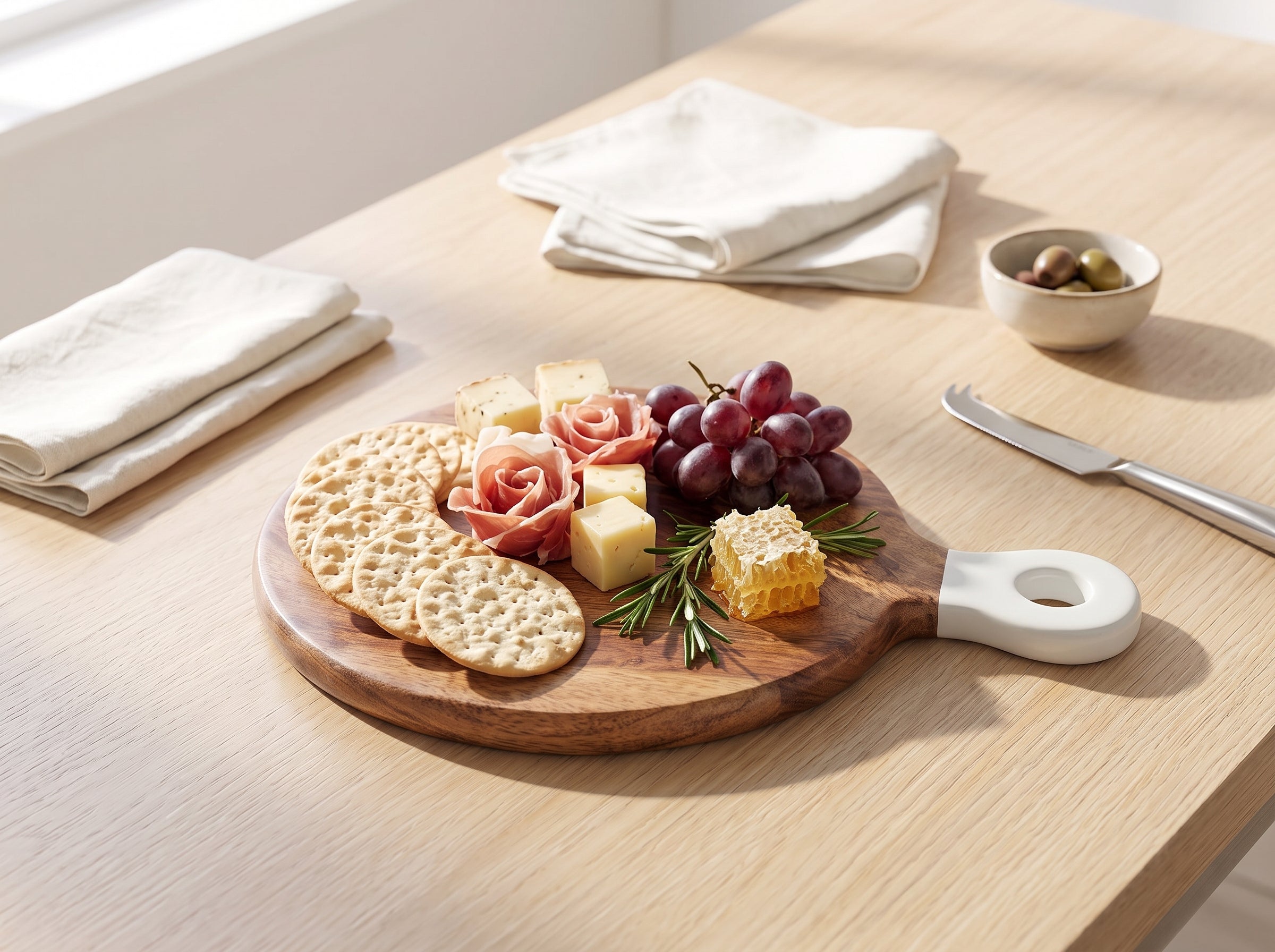 Round Small Board with White Enamel Handle