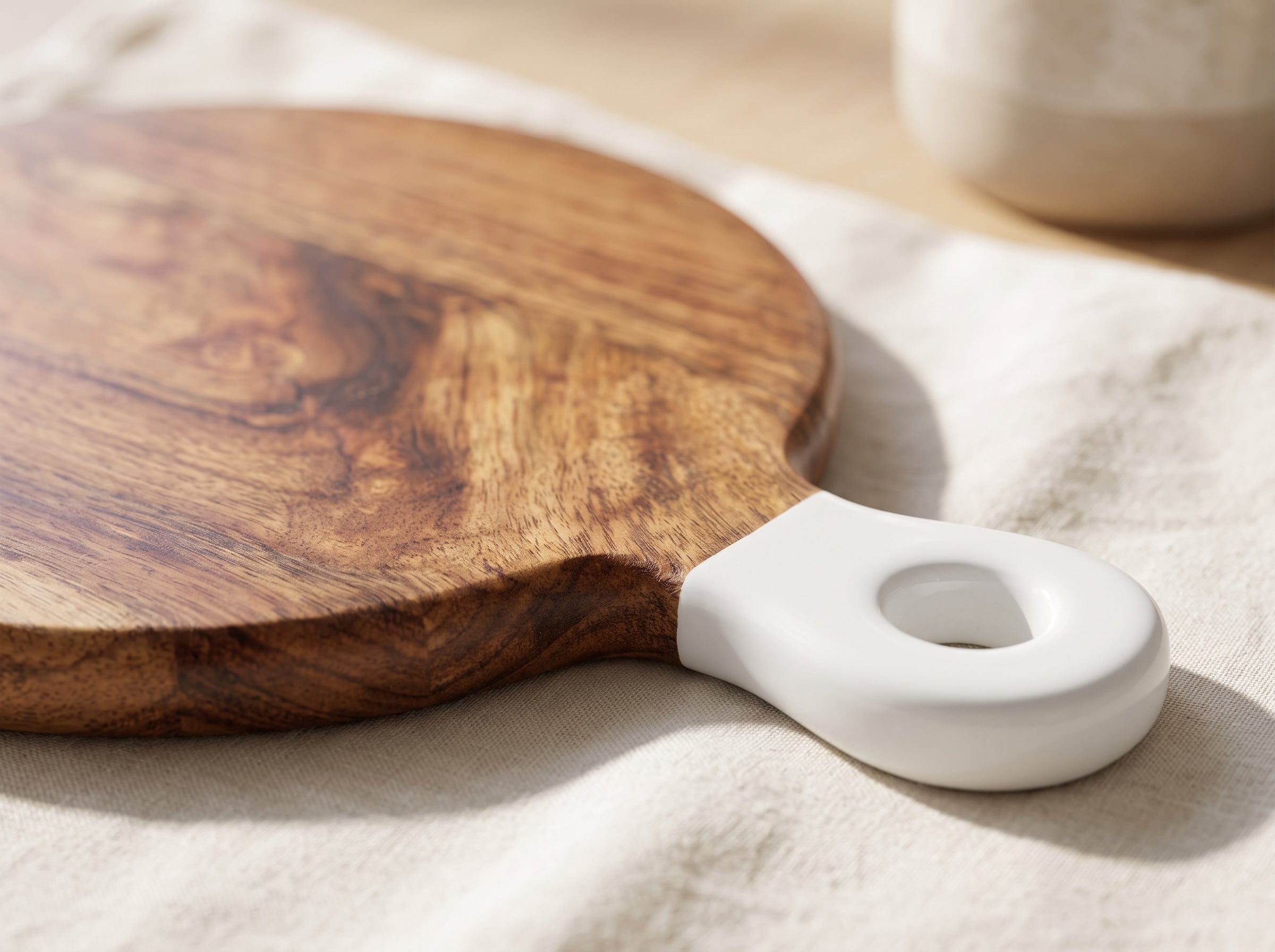 Round Small Board with White Enamel Handle