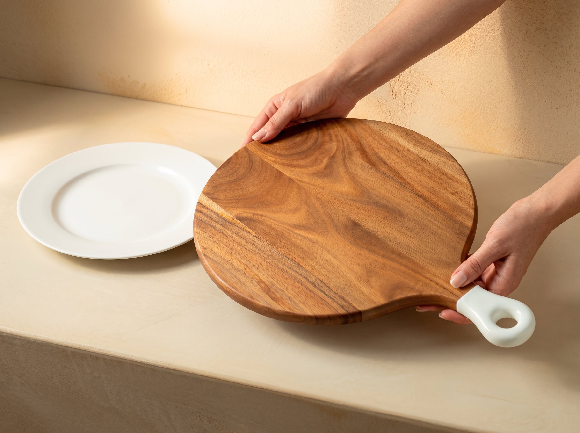 Round Medium Board with White Enamel Handle