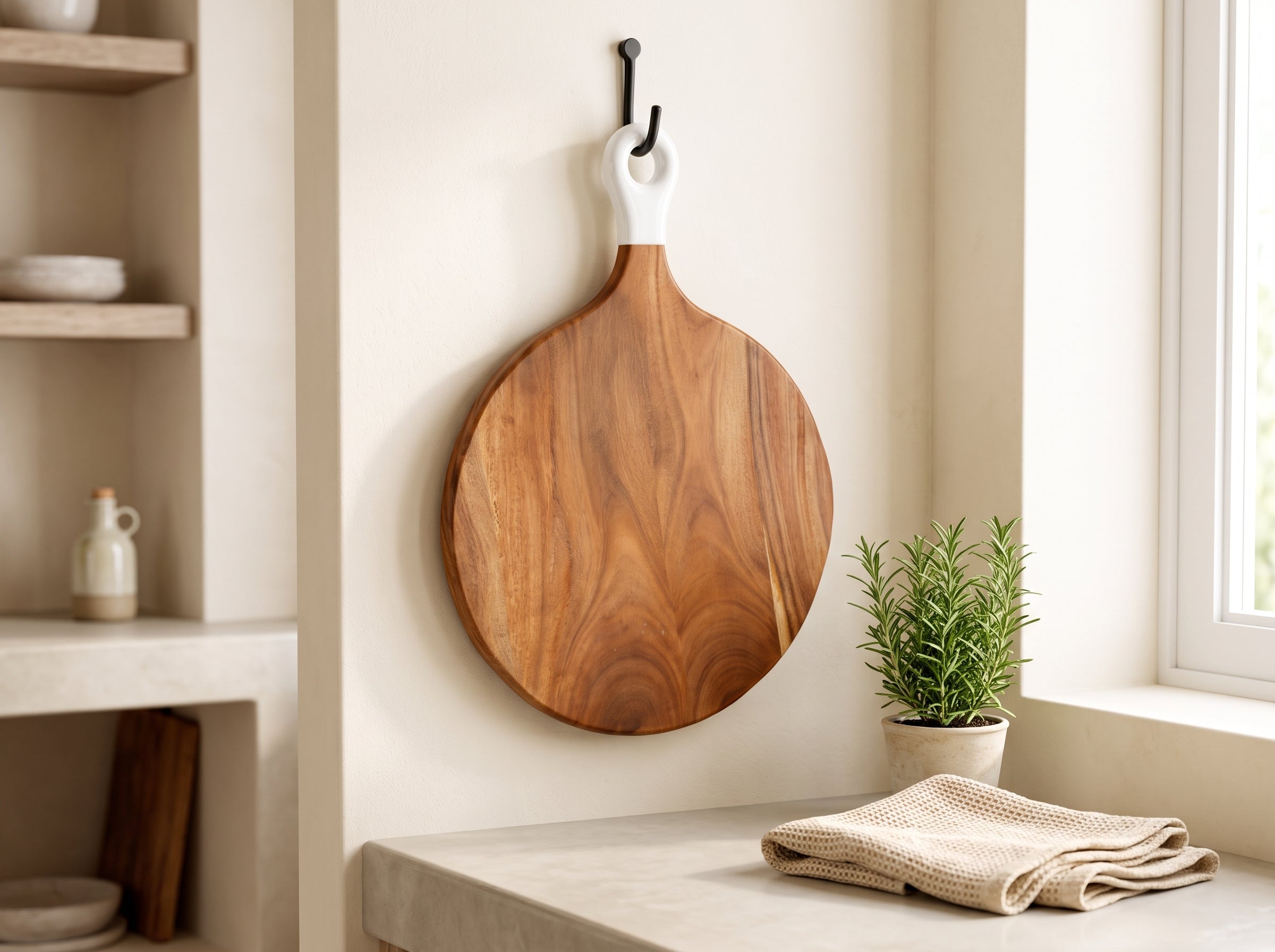 Round Medium Board with White Enamel Handle