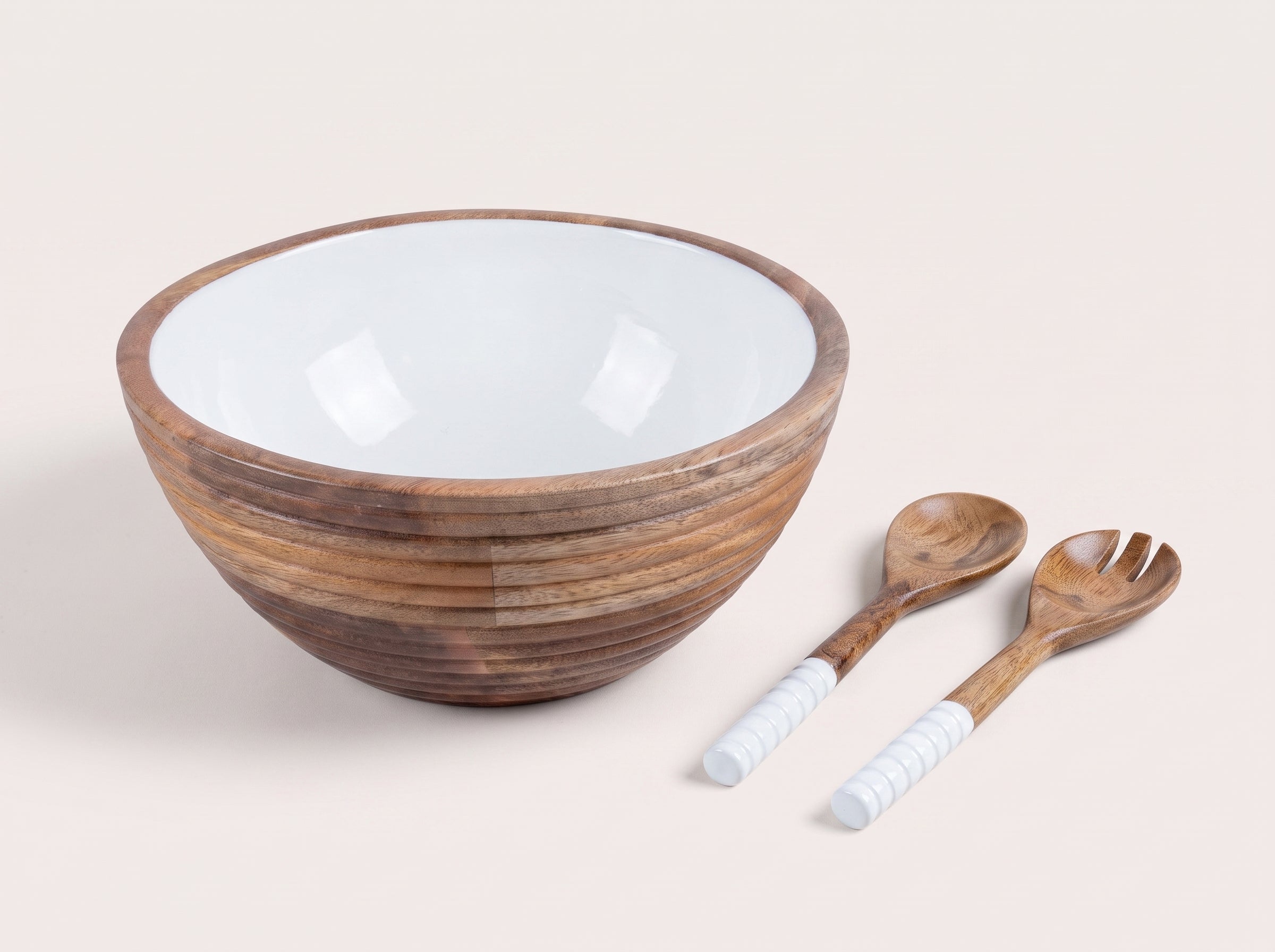 Serving Bowl and Servers with White Enamel