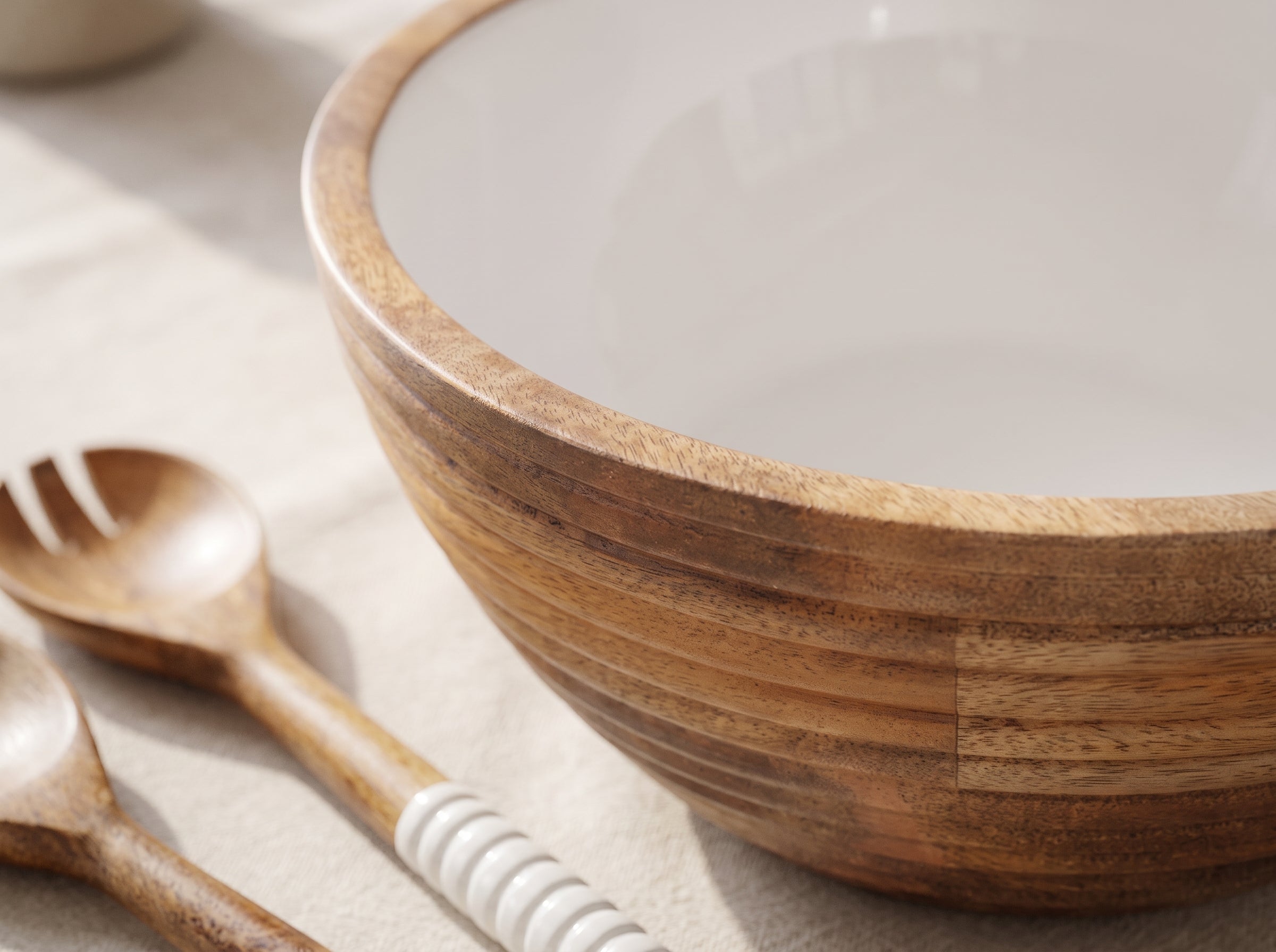 Serving Bowl and Servers with White Enamel