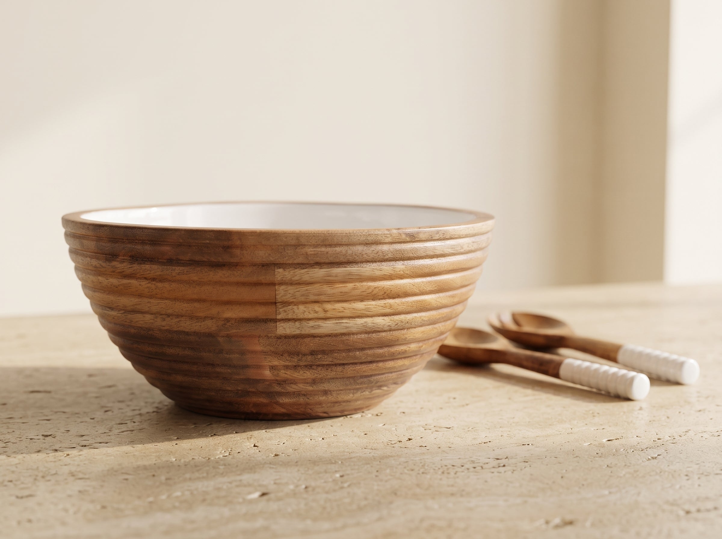 Serving Bowl and Servers with White Enamel