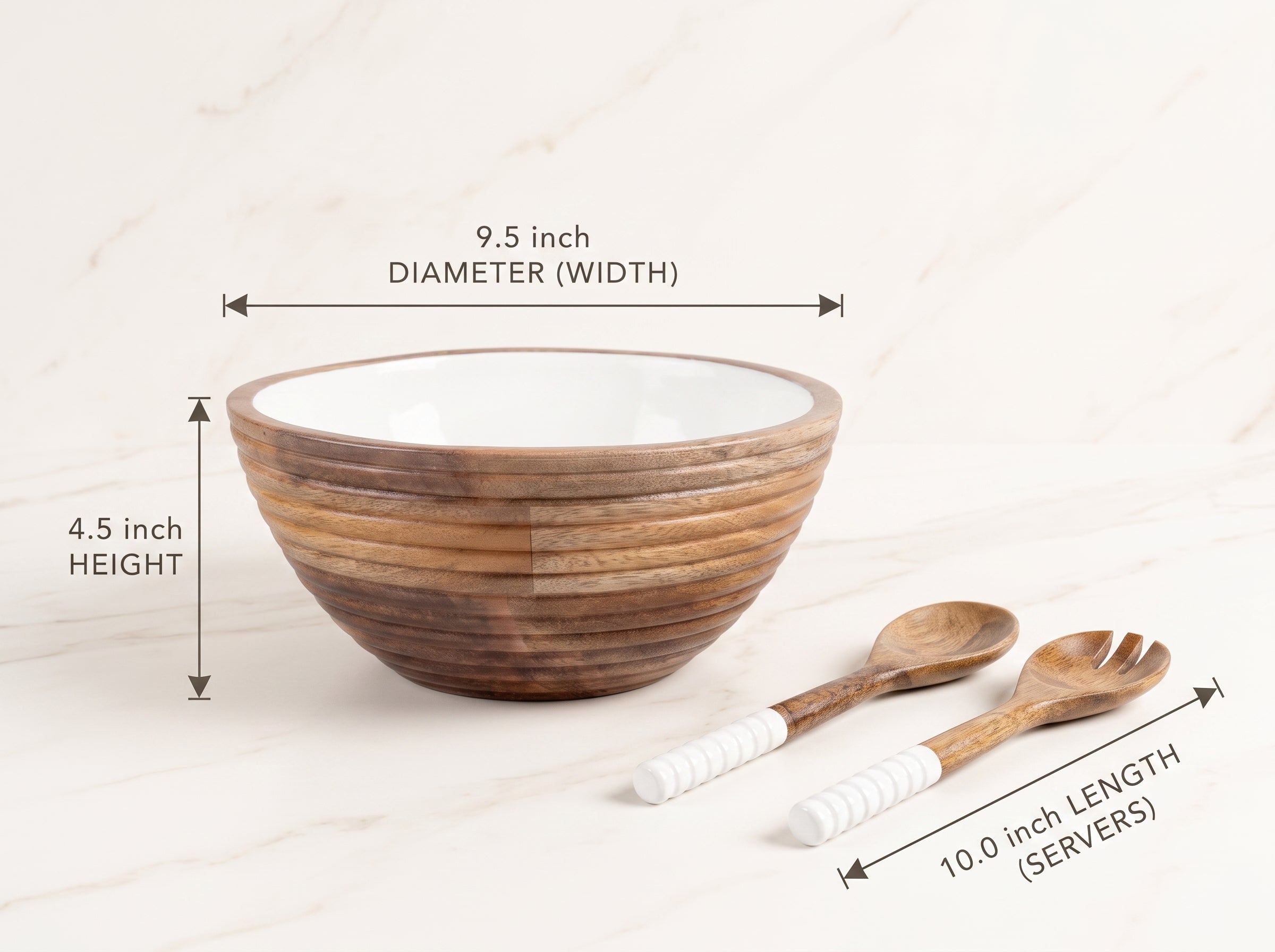 Serving Bowl and Servers with White Enamel