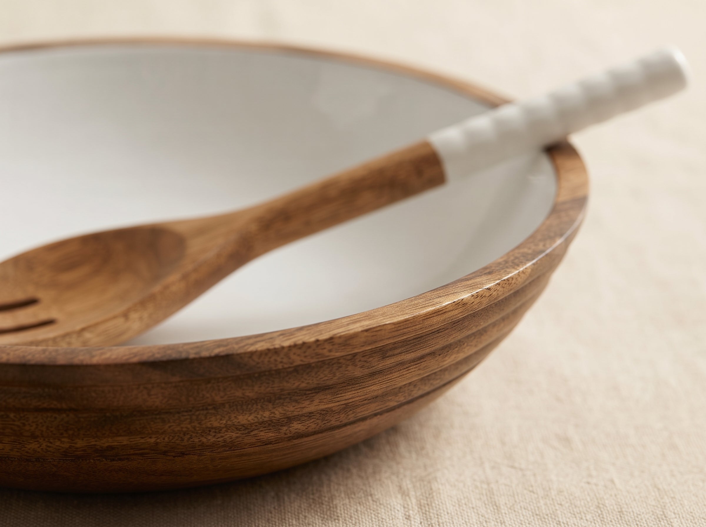 Large Bowl & Servers with White Enamel