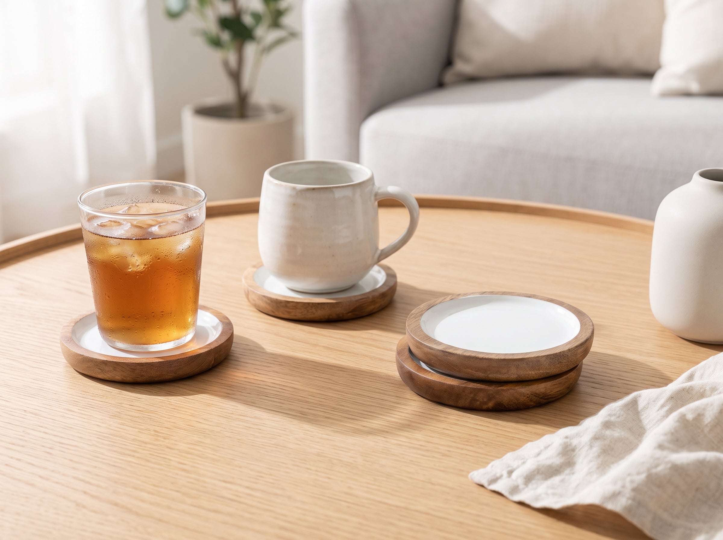 Deep Dish Coasters with White Enamel, Set of 4