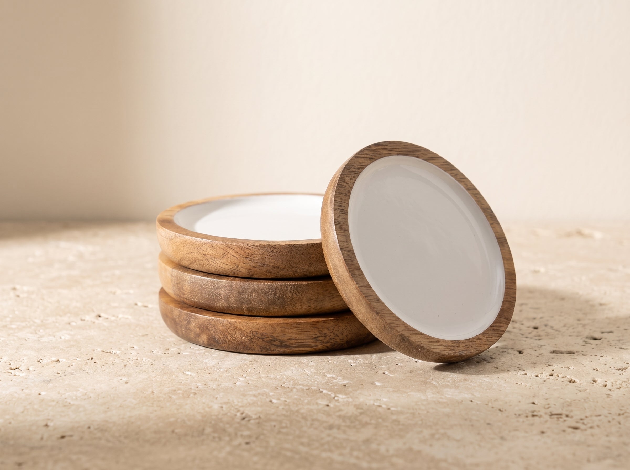 Deep Dish Coasters with White Enamel, Set of 4