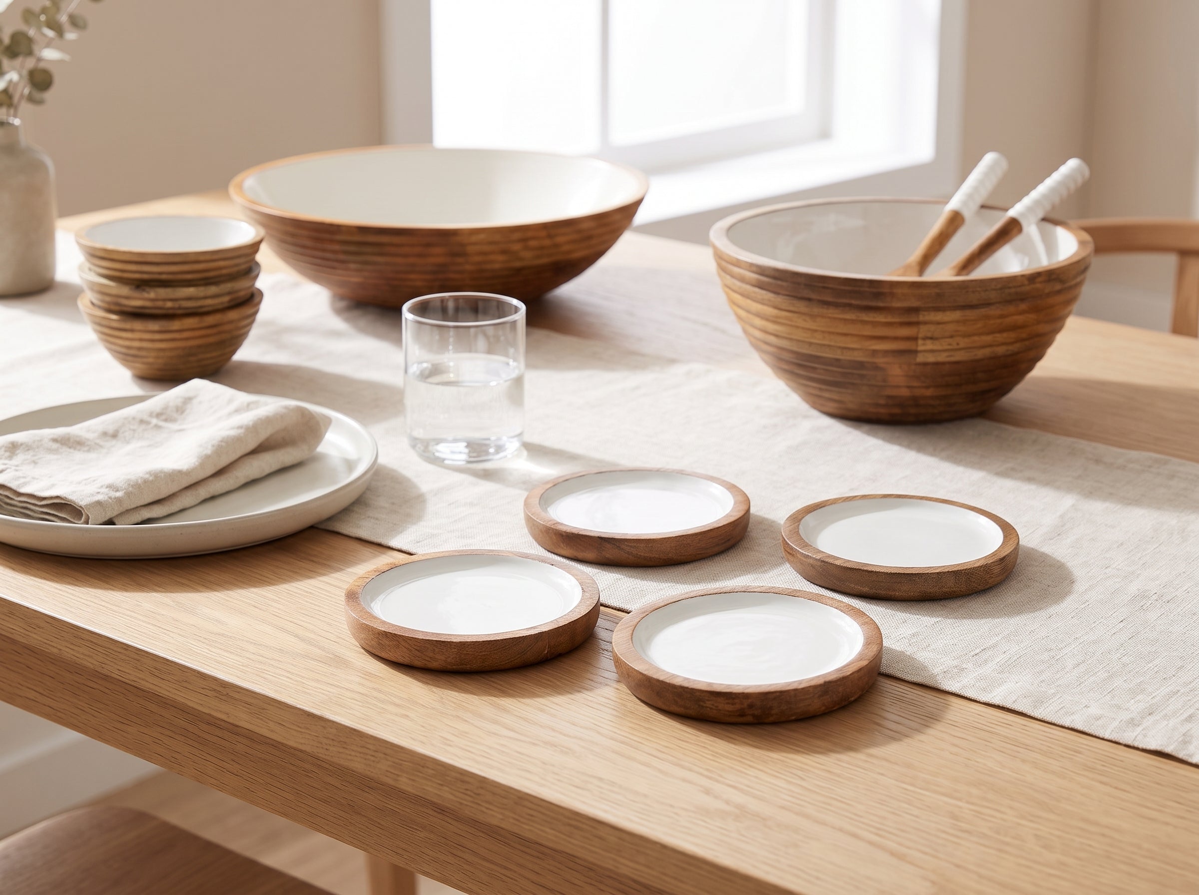 Deep Dish Coasters with White Enamel, Set of 4