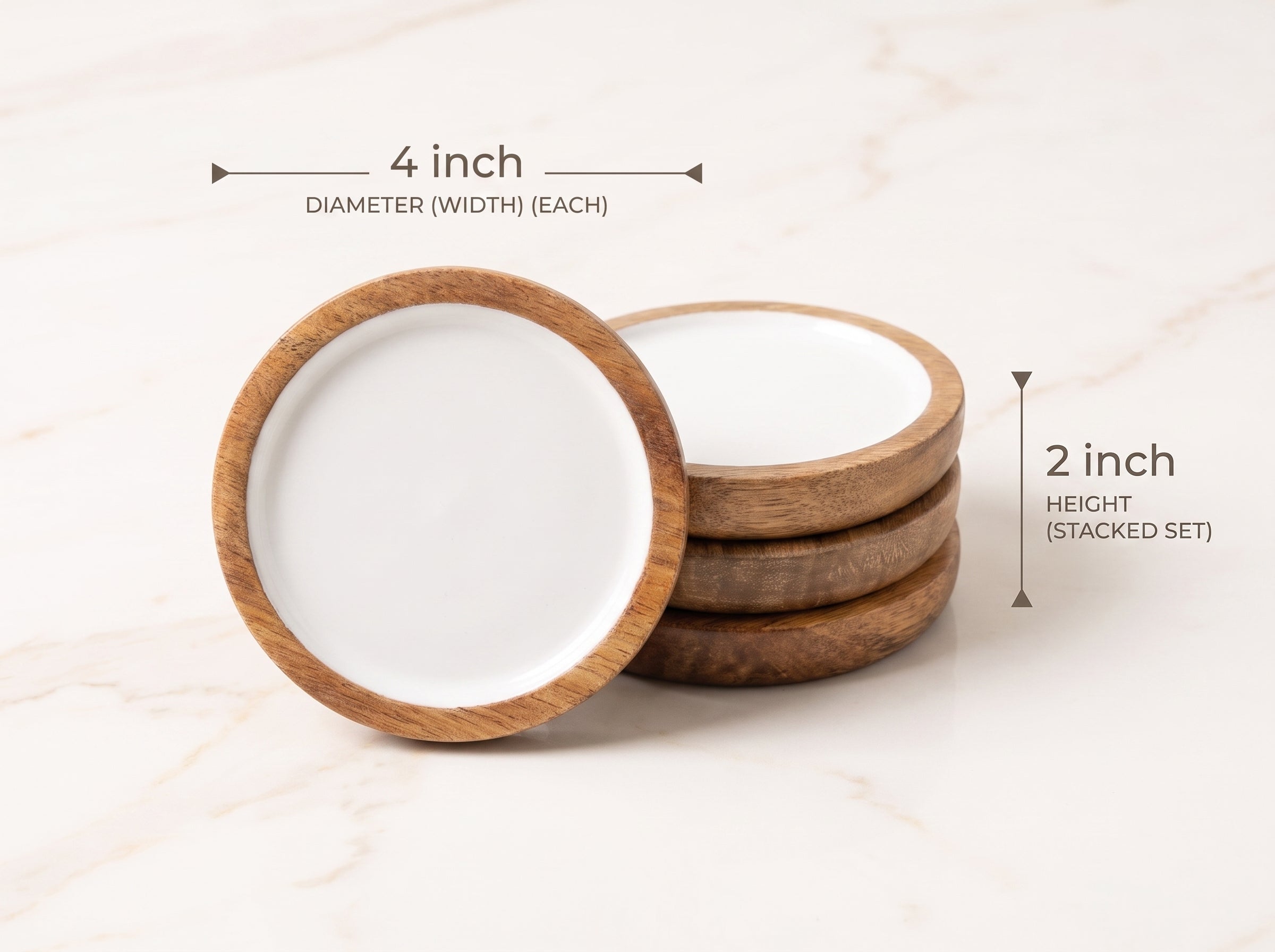 Deep Dish Coasters with White Enamel, Set of 4