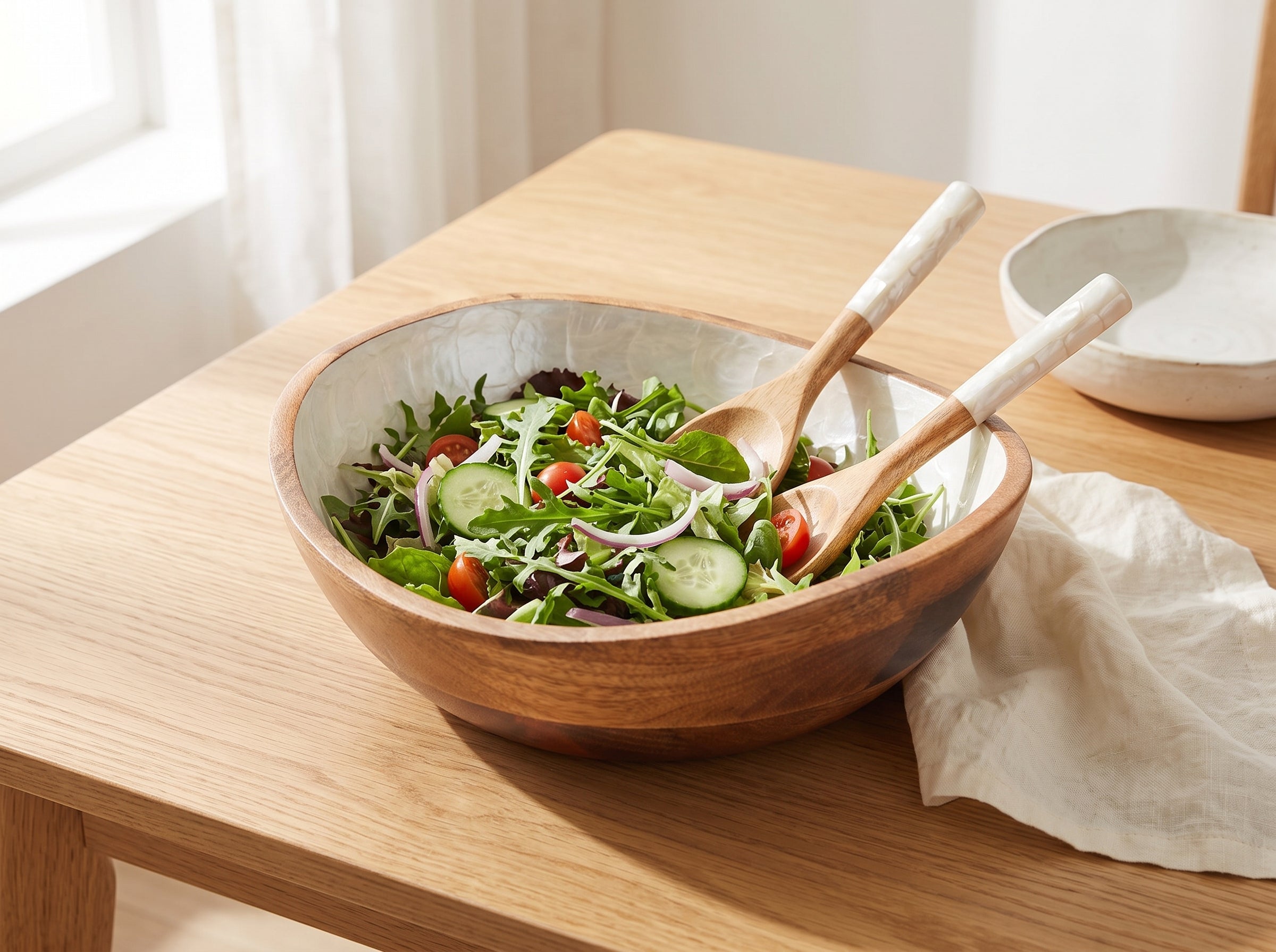 Serving Bowl and Servers with Pearl Enamel