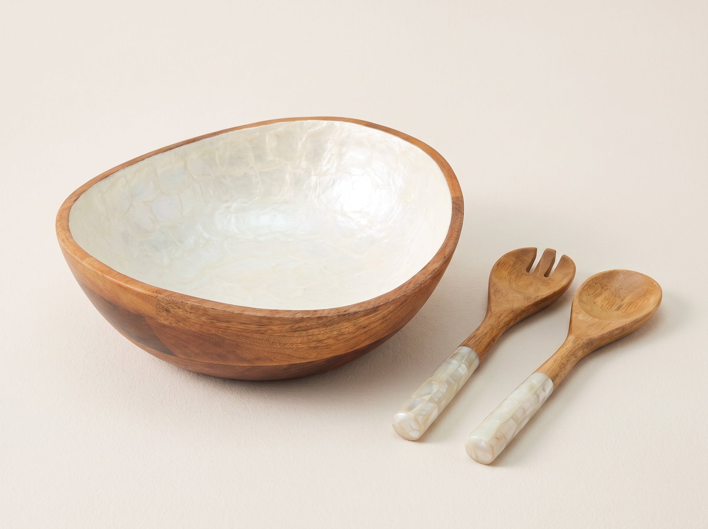 Serving Bowl and Servers with Pearl Enamel