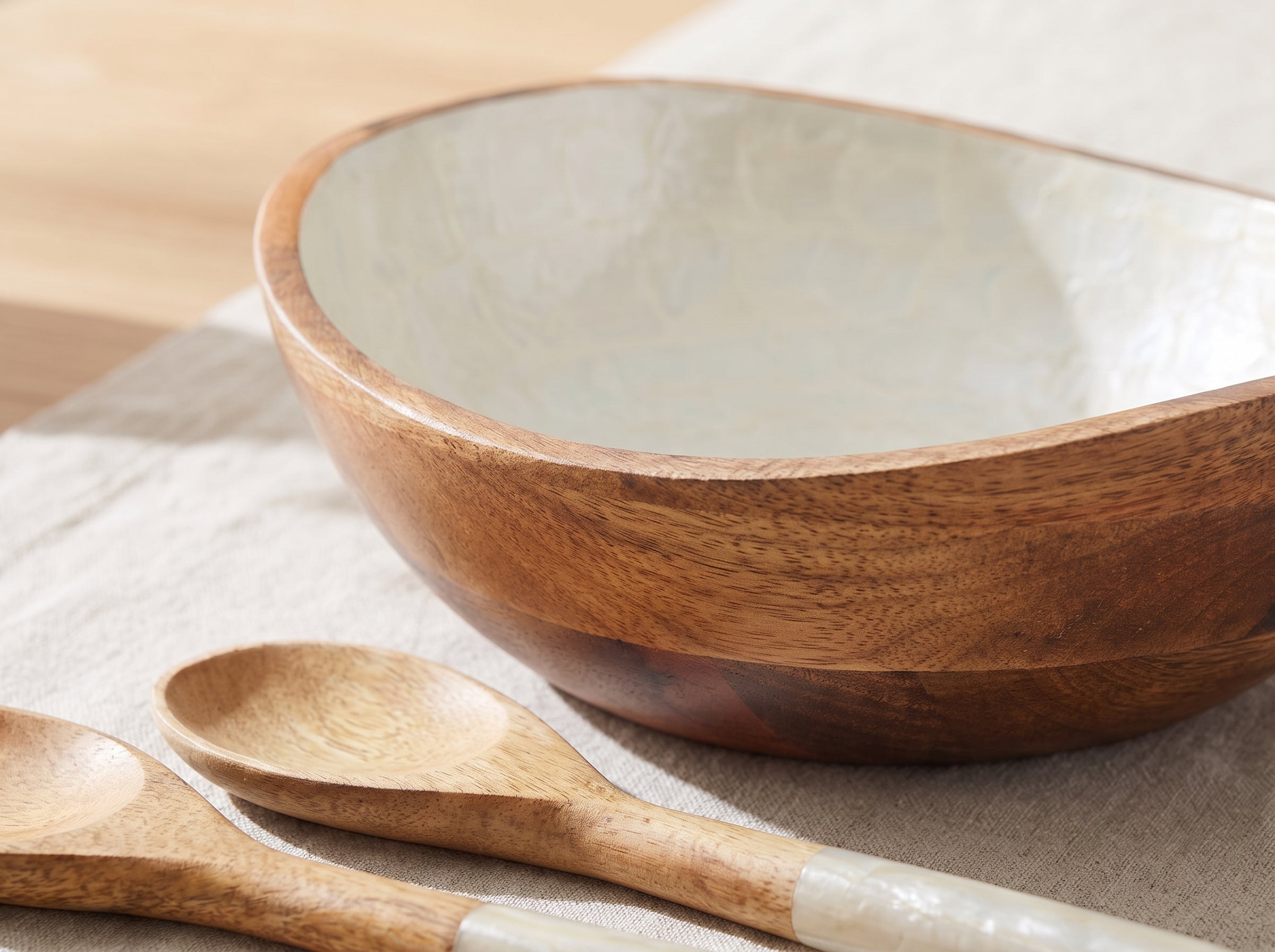 Serving Bowl and Servers with Pearl Enamel
