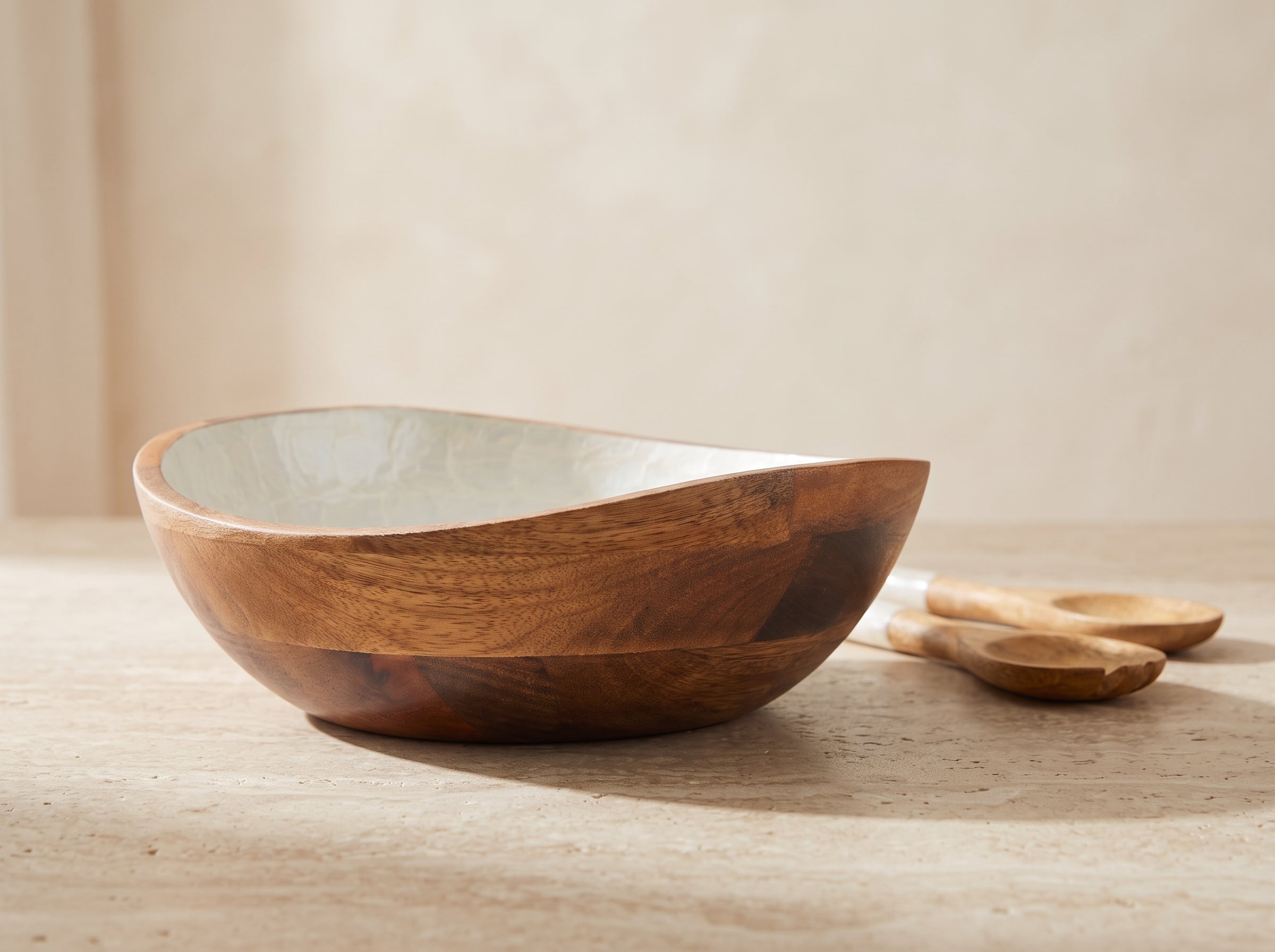 Serving Bowl and Servers with Pearl Enamel