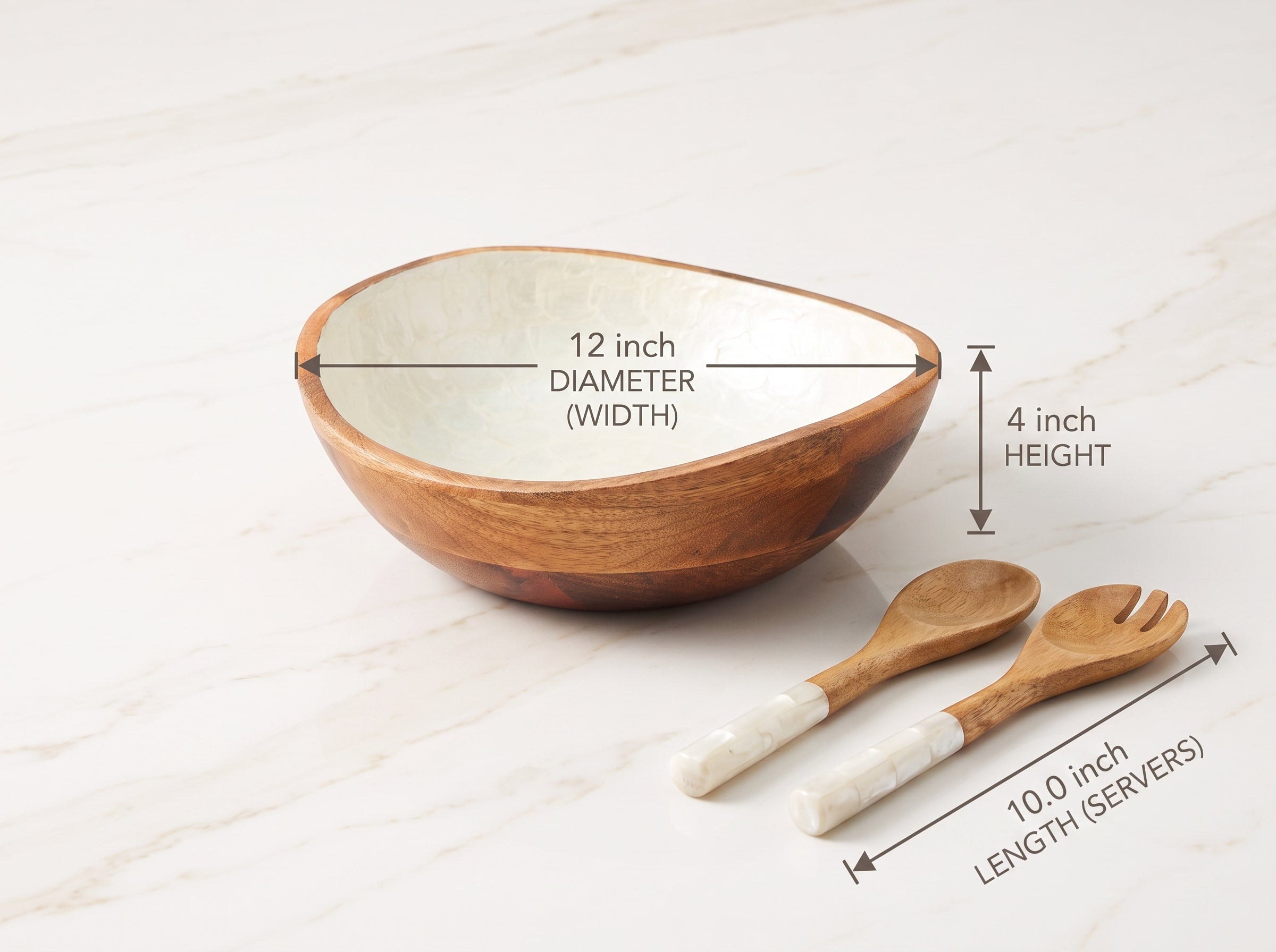 Serving Bowl and Servers with Pearl Enamel