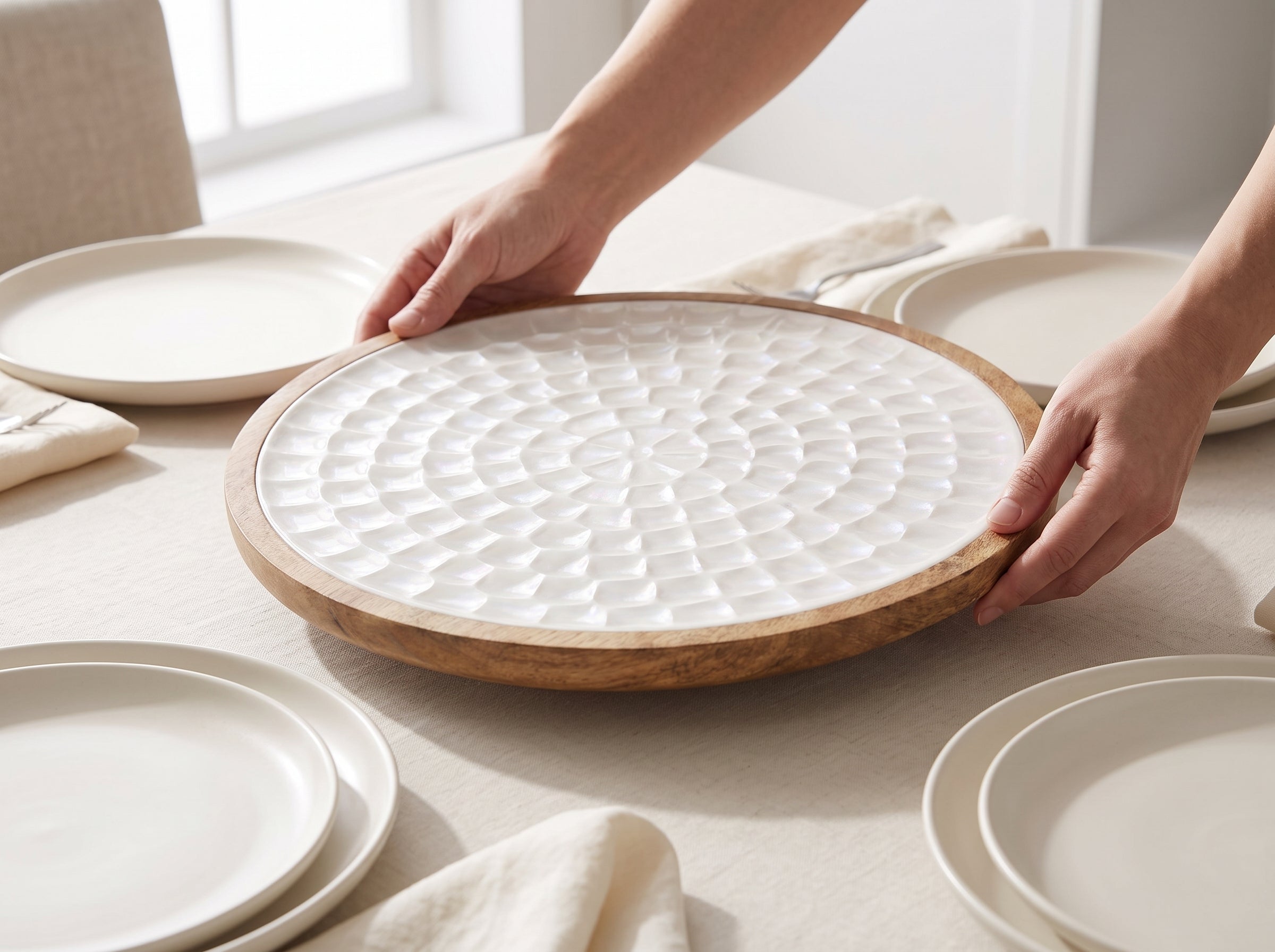 Lazy Susan Turntable with Pearl Enamel