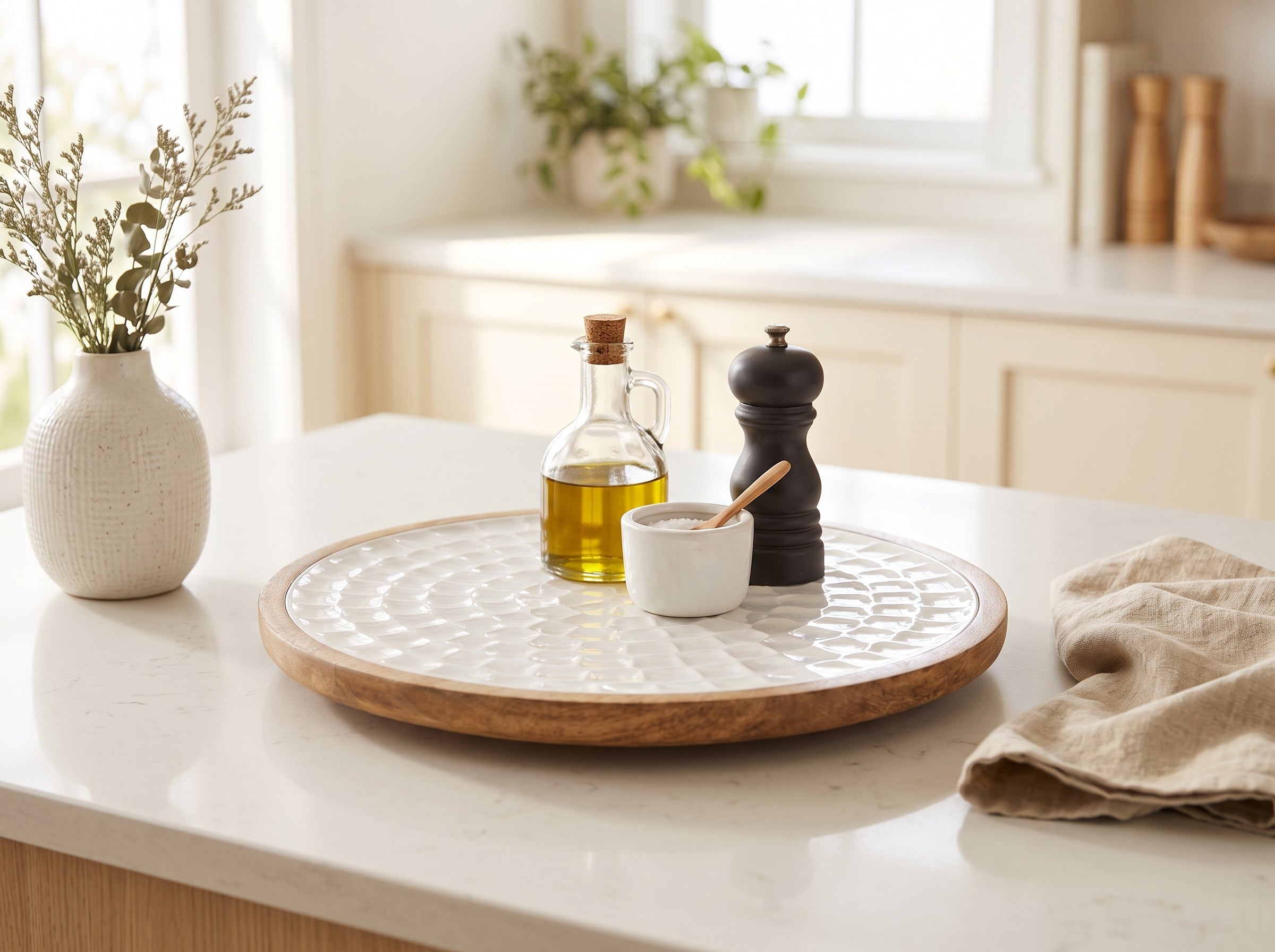 Lazy Susan Turntable with Pearl Enamel
