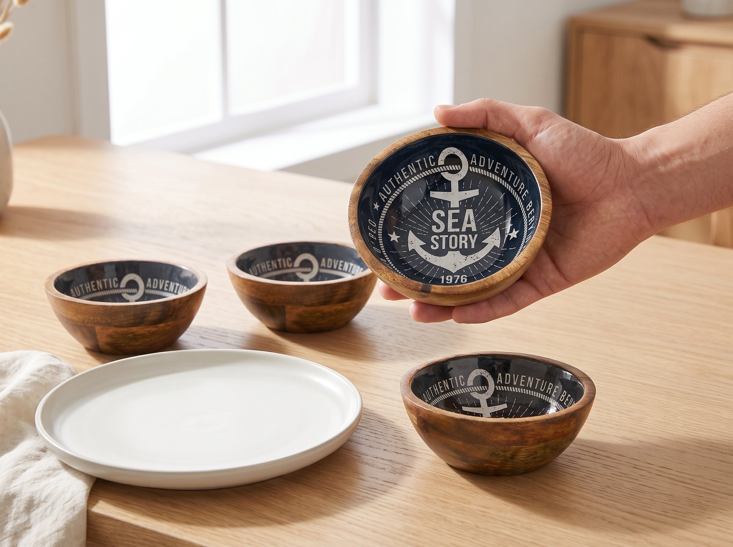Small Bowl with Sea Story Enamel, Set of 4