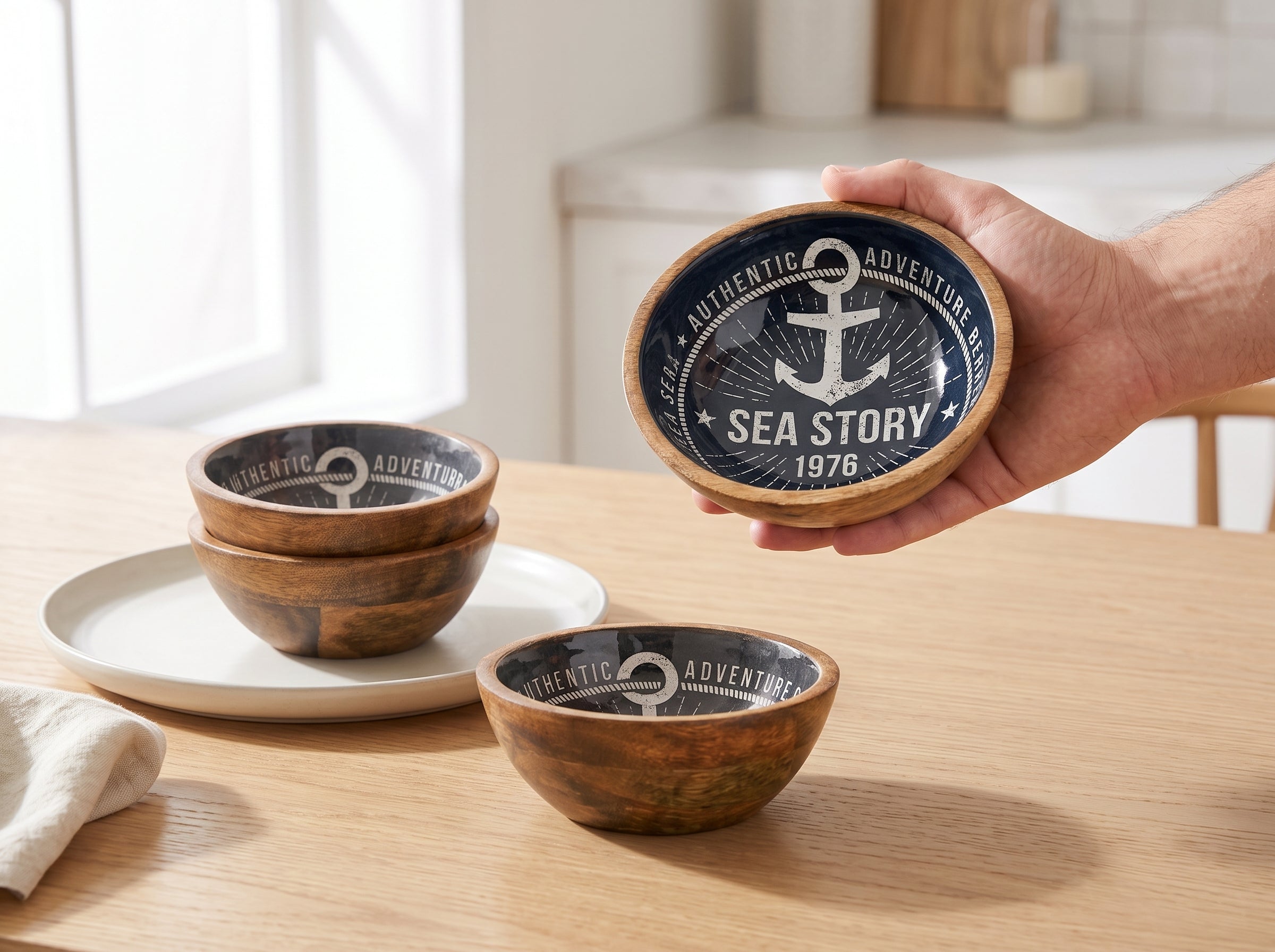 Small Bowl with Sea Story Enamel, Set of 4