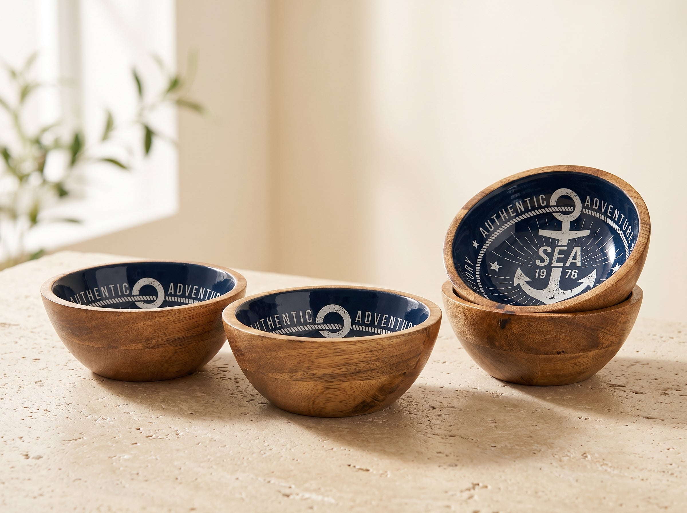 Small Bowl with Sea Story Enamel, Set of 4