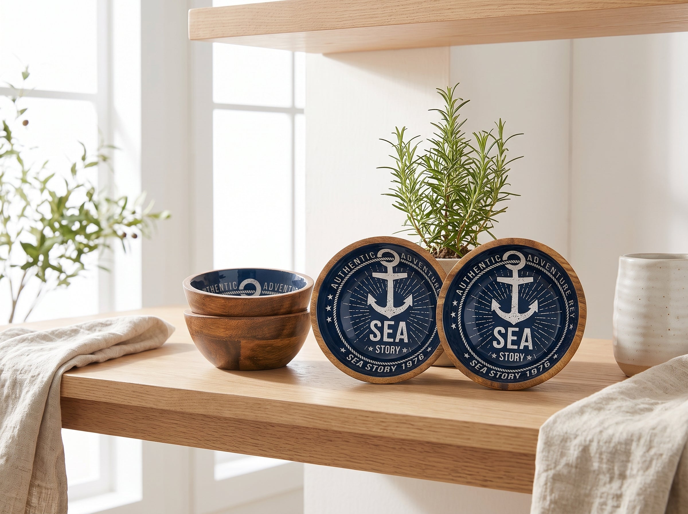 Small Bowl with Sea Story Enamel, Set of 4